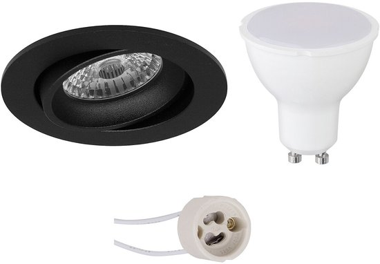 BES LED GU10 Inbouwspot Set - Mat Zwart - Inbouw Rond - Kantelbaar - Pragmi Delton Pro - 4W - Warm Wit 3000K - Ø82mm