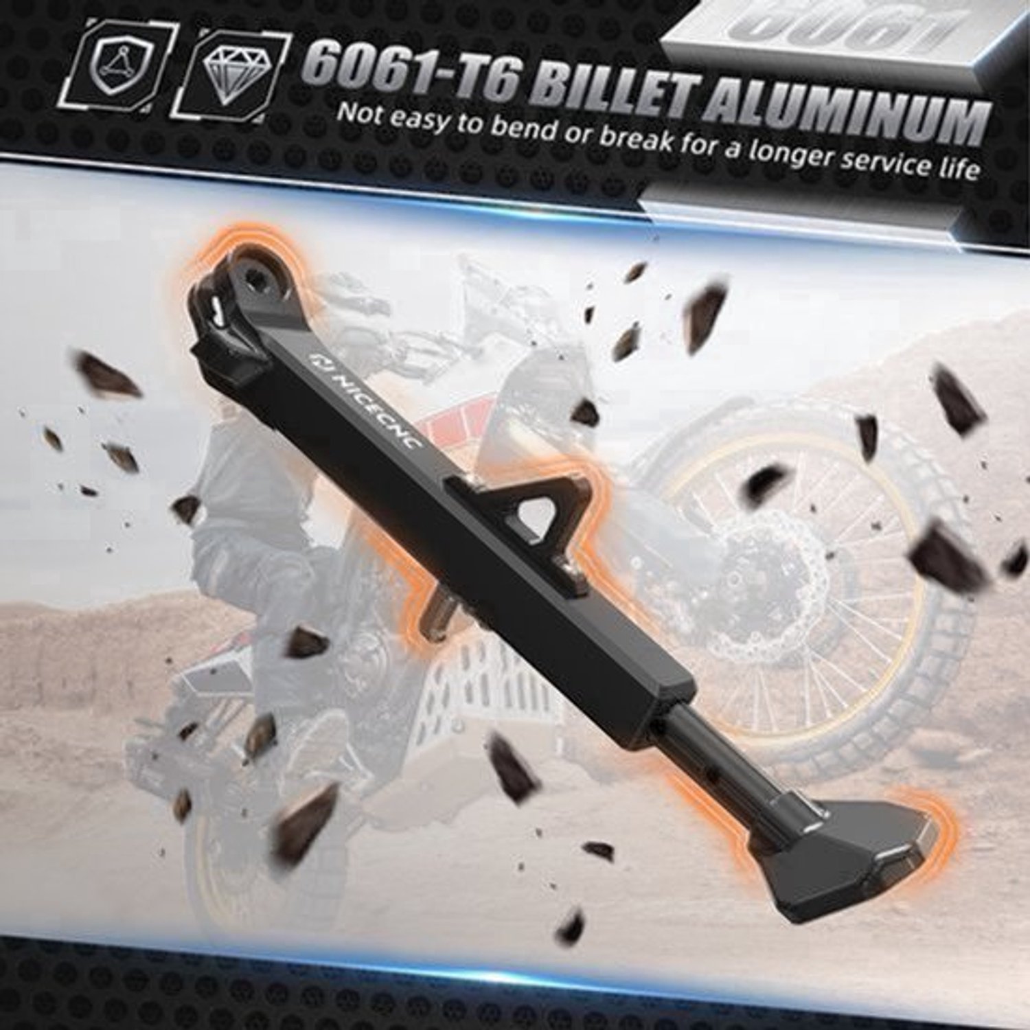 Zijstandaard Motor Verstelbaar 25-50 mm - Aluminium 6061-T6 - Zwart - Voor Yamaha Tenere 700 2019-2024 - Motoronderdeel