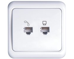 UTP RJ45 Stopcontact - Wandcontactdoos - Aigi Cuka - Inbouw - 1-voudig UTP CAT5E - 1-voudig Telefoon - Incl. Afdekraam - Wit