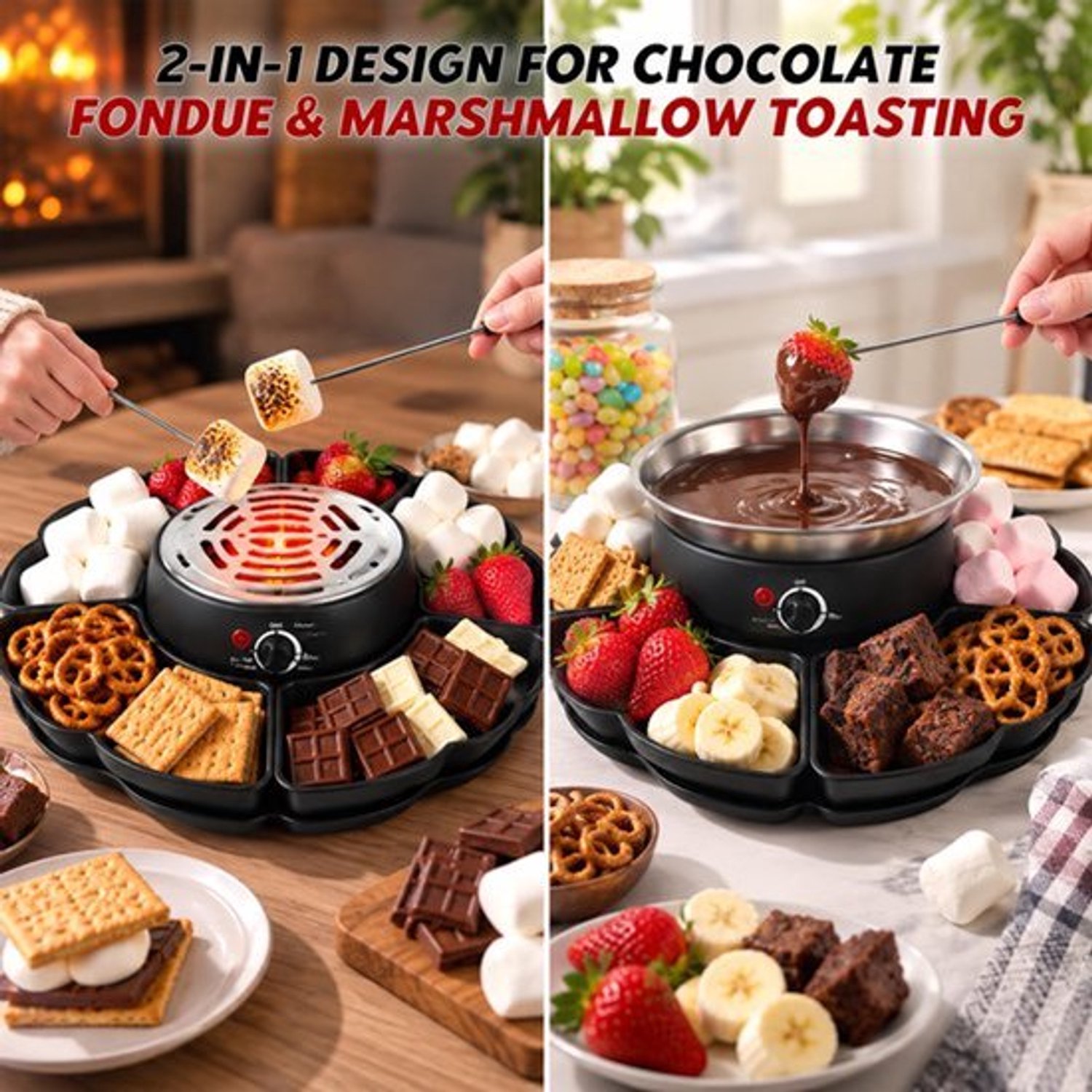 2-in-1 Chocoladefondueset, Elektrische Chocolade Fondue Set – foto 5