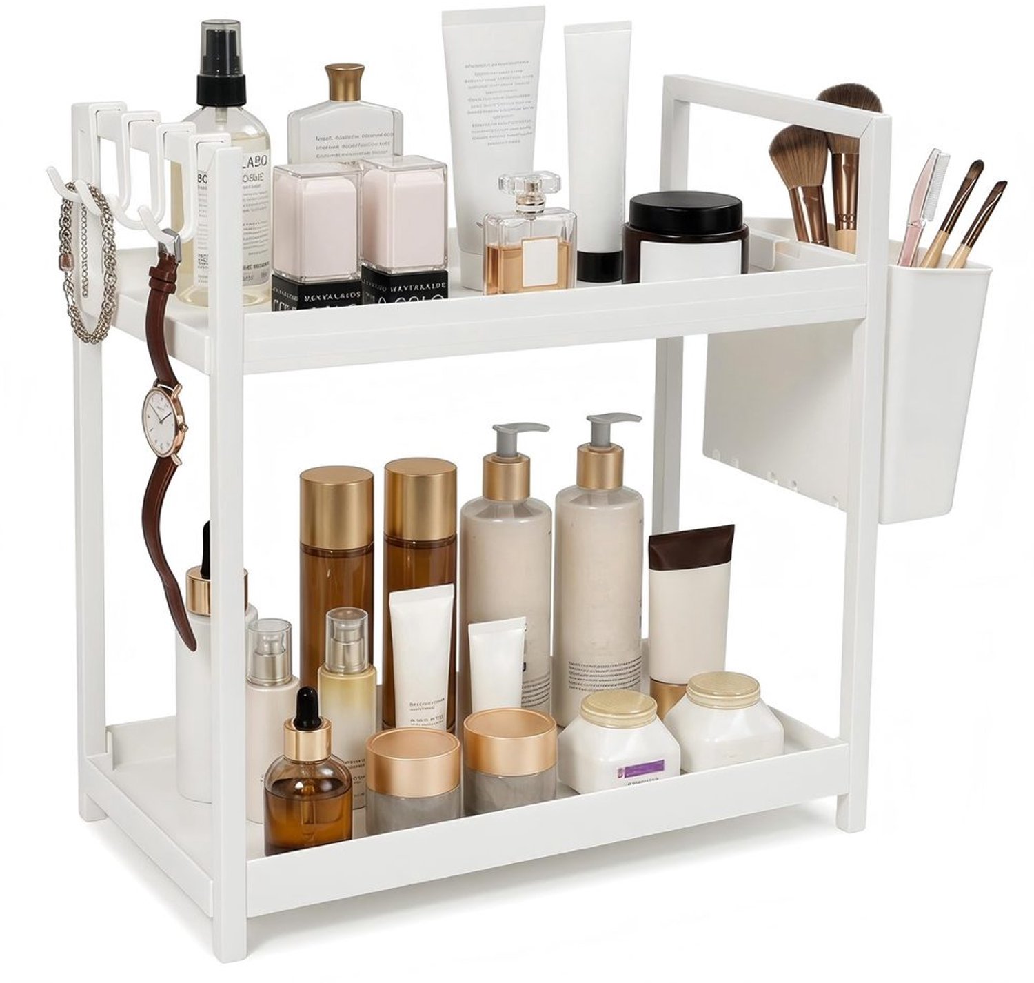 Staande Badkamer Organizer met 2 Niveaus en Haken