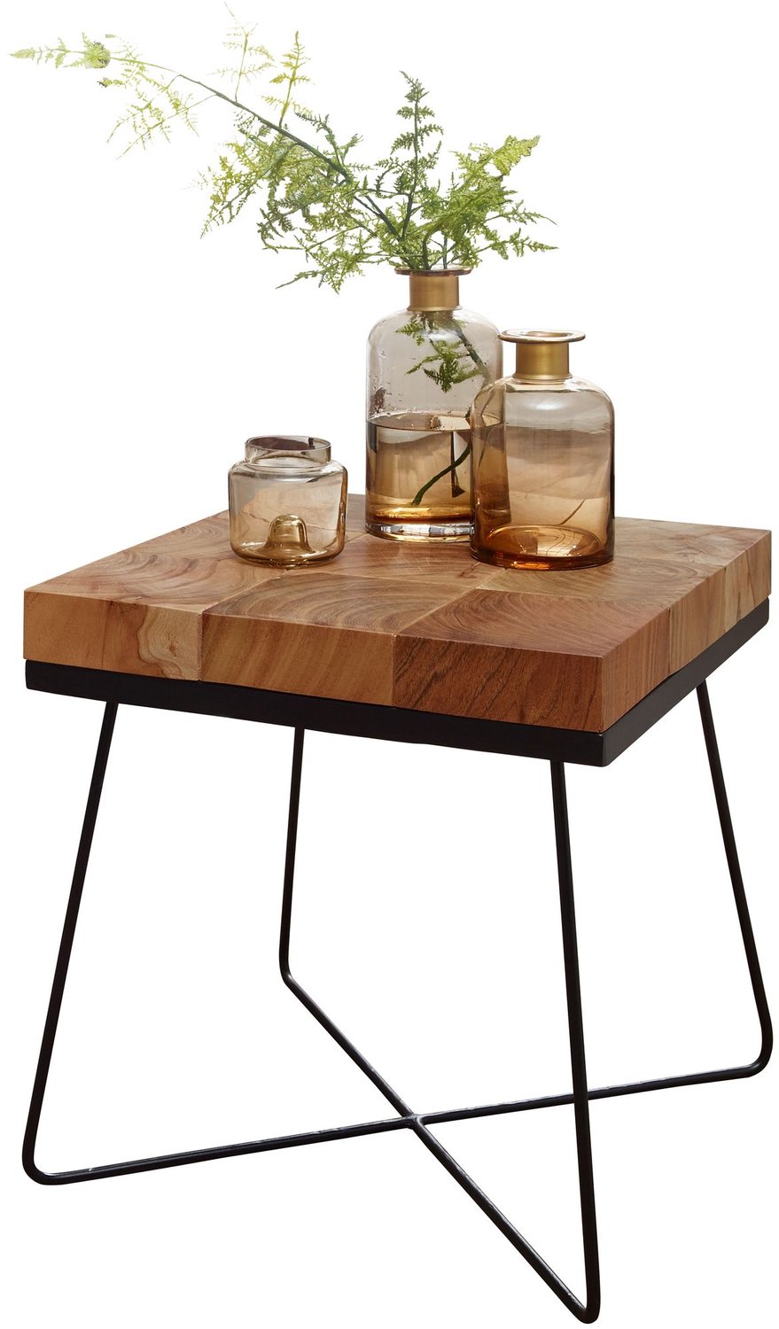 Cosmo Casa Bijzettafel - Metalen onderstel - 45 x 45 x 51 cm Bruin, Zwart