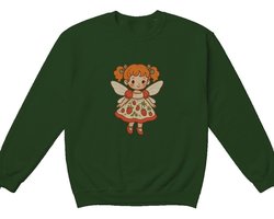 Fee Sweater – Schattige Fee met Oranje Krullen en Aardbeien Jurk – Kawaii Outfit – Unisex Sweater voor Dames & Heren – Origineel Cadeau