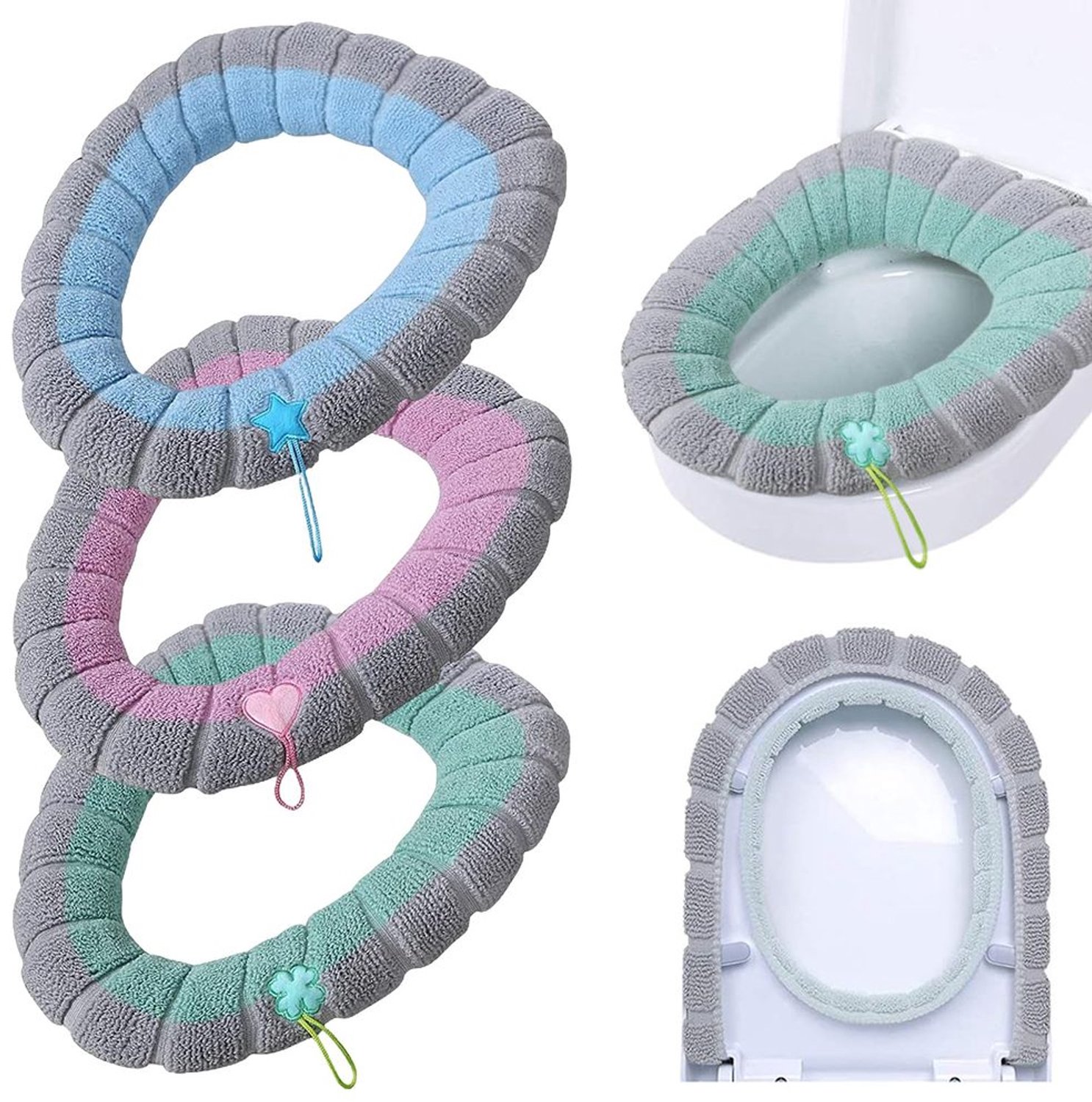 4 Stuks Toiletbril Kussens met Handvatten voor Comfort in de Badkamer