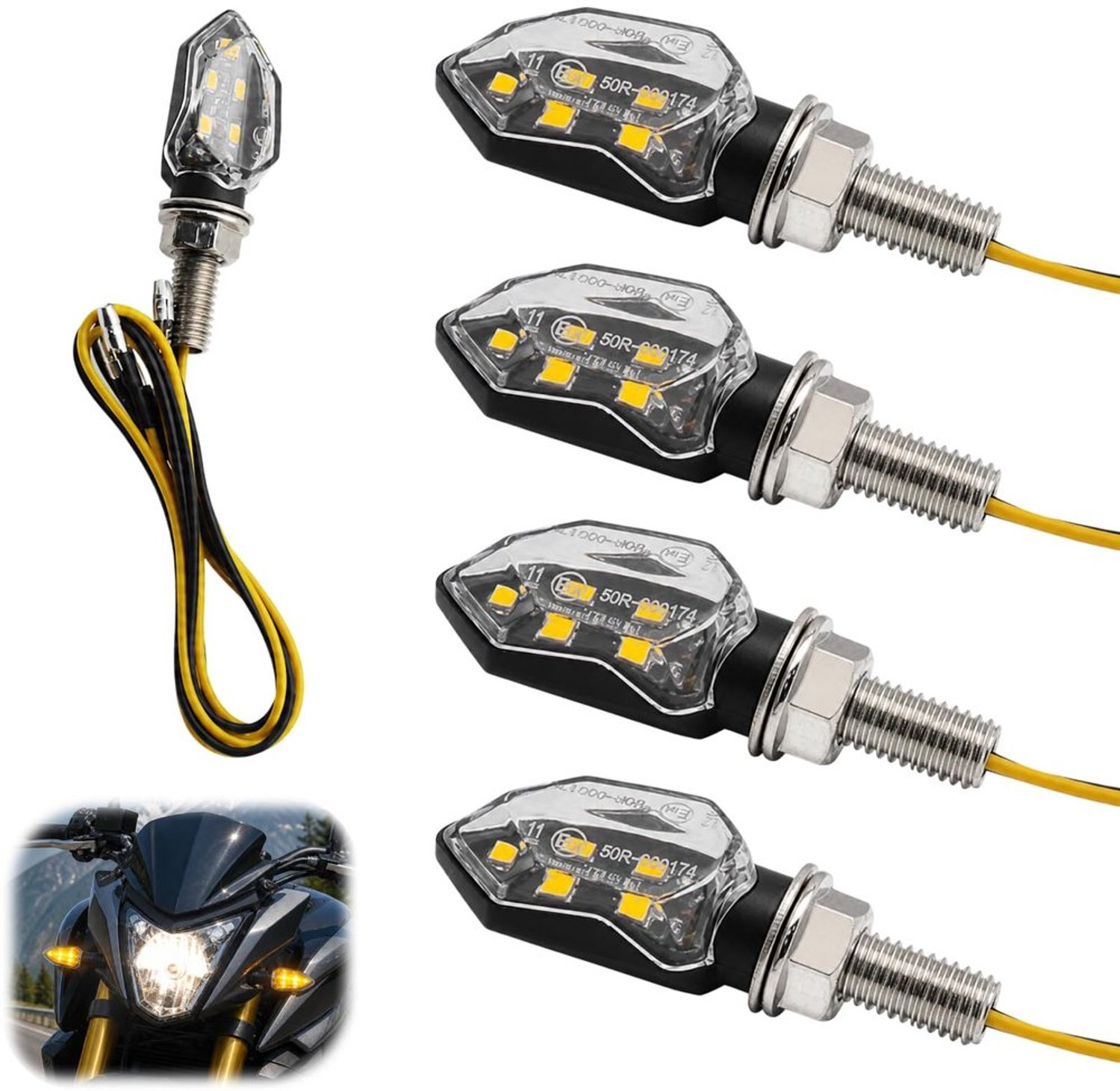 Set van 4 LED Motor Indicatorlichten - E-Mark E24 Goedkeuring - Waterproof