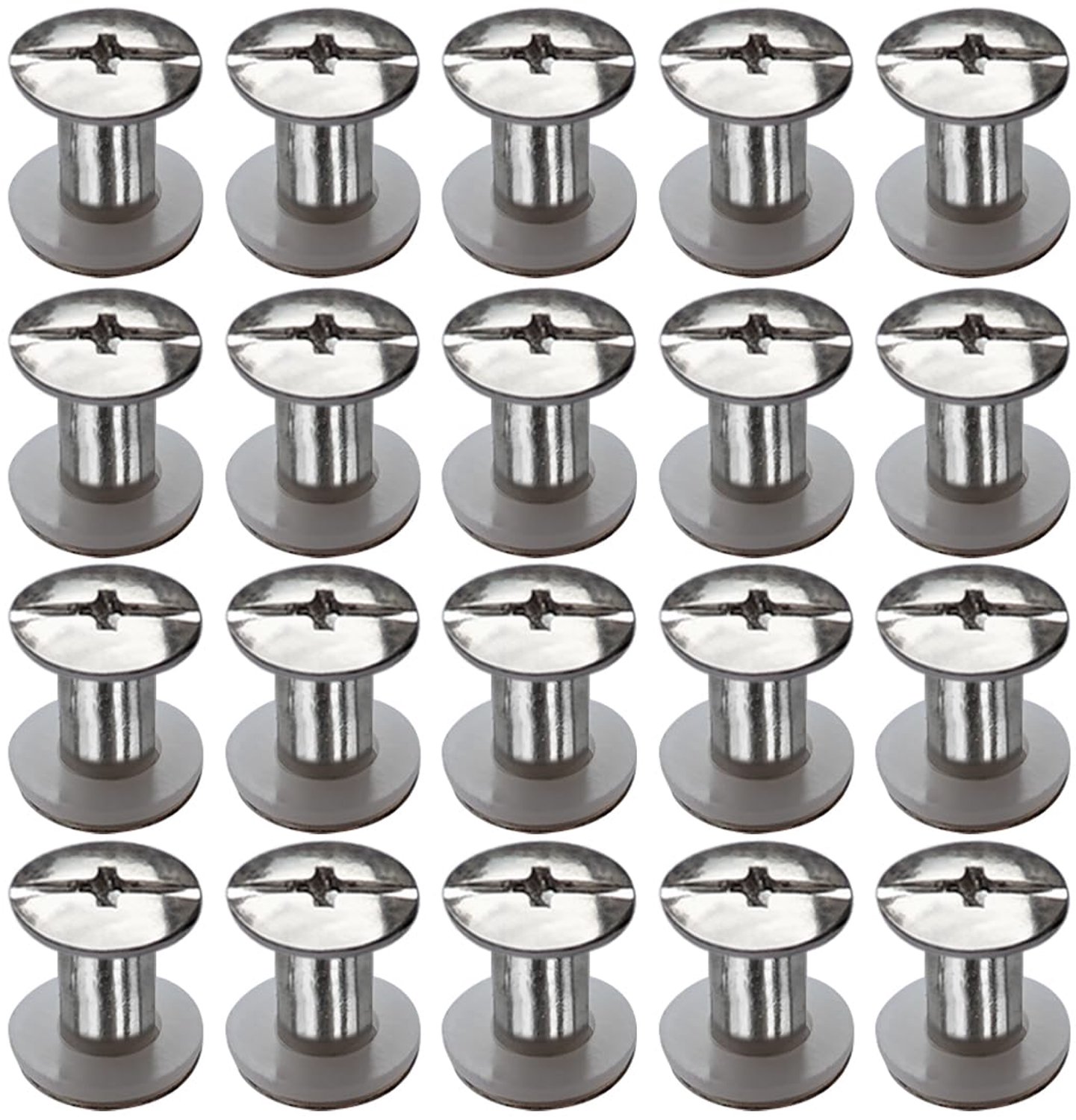 Boekschroeven 20 stuks - Roestvrij Staal - M5 x 8 mm - Klinknagels voor Leer - Bevestiging voor Koffers/Riemen - Ideaal voor Knutselwerk