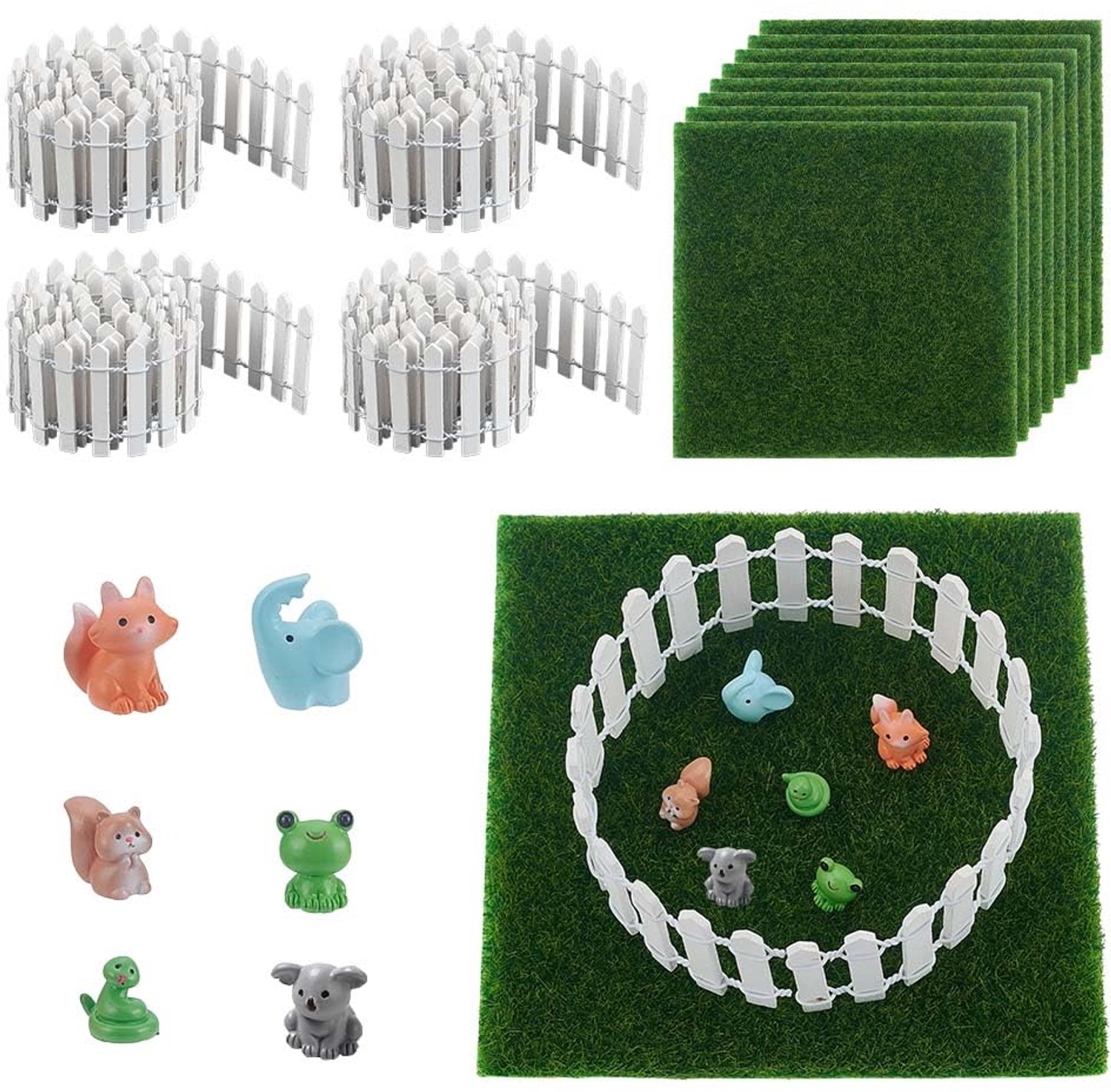 Miniatuur Tuin hekset met Decoratieve Dieren en Kunstgras