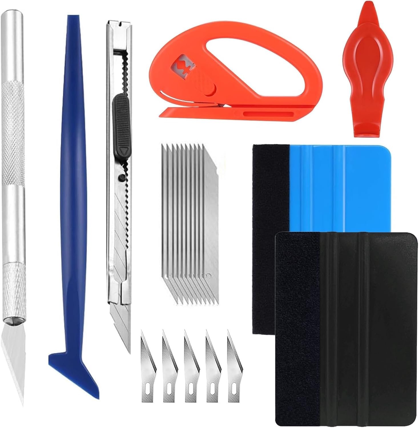 Dailygoods- Rakel Set 8 Stuks - Folieschraperset - Vilt/Rubber Rakel - Cutter/Precisie Mes - Voor Auto Wrapping - Geschikt voor Gevoelige Oppervlakken
