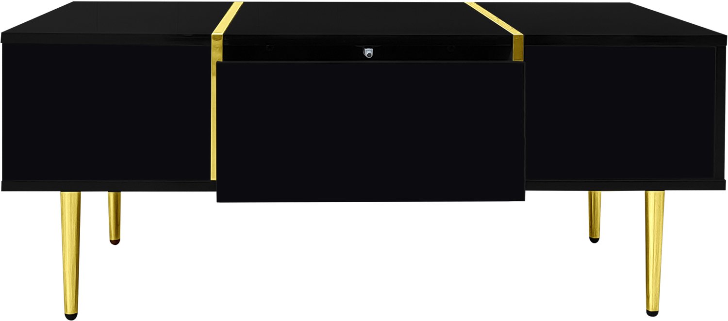 SONNENH Salontafel - Twee laden - Zwart hoogglans - 100 x 60 x 41,5 cm - Zwart/goudkleurig