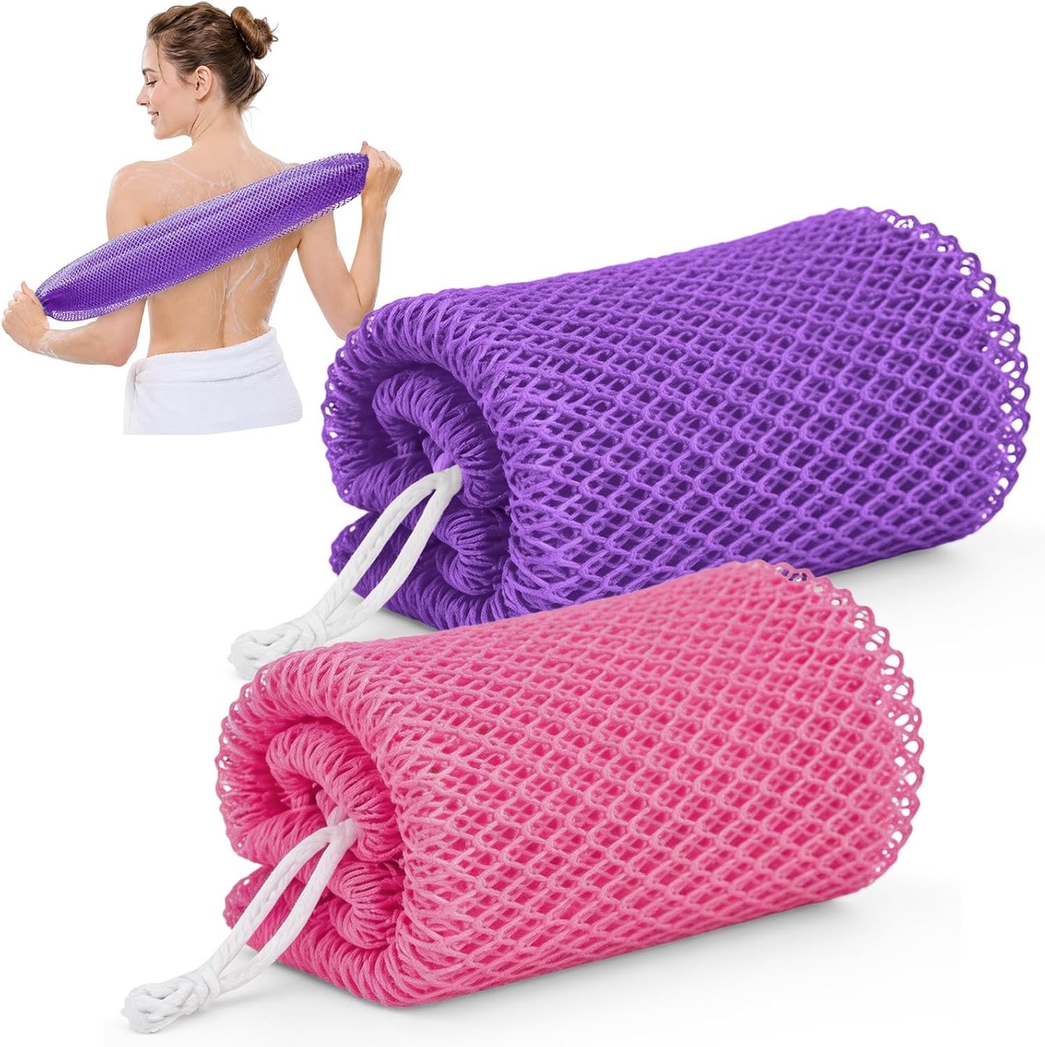 Exfoliërende Net Spons Set voor Lichaam, Rug Scrubber en Badaccessoire voor Gladde Huid