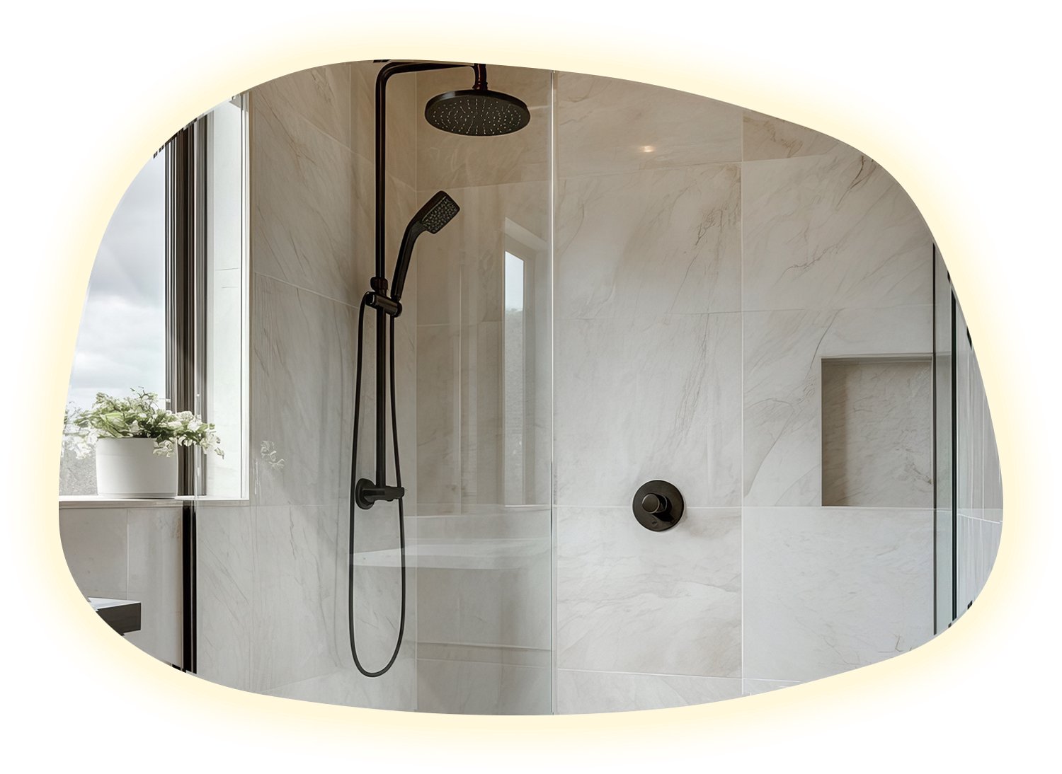 WallMuralia - Spiegel vlek LED Neutraal licht - 55,1 x 38,2 cm - Asymmetrische spiegel - Organische spiegel - Decoratieve wandspiegel - Wandspiegel LED