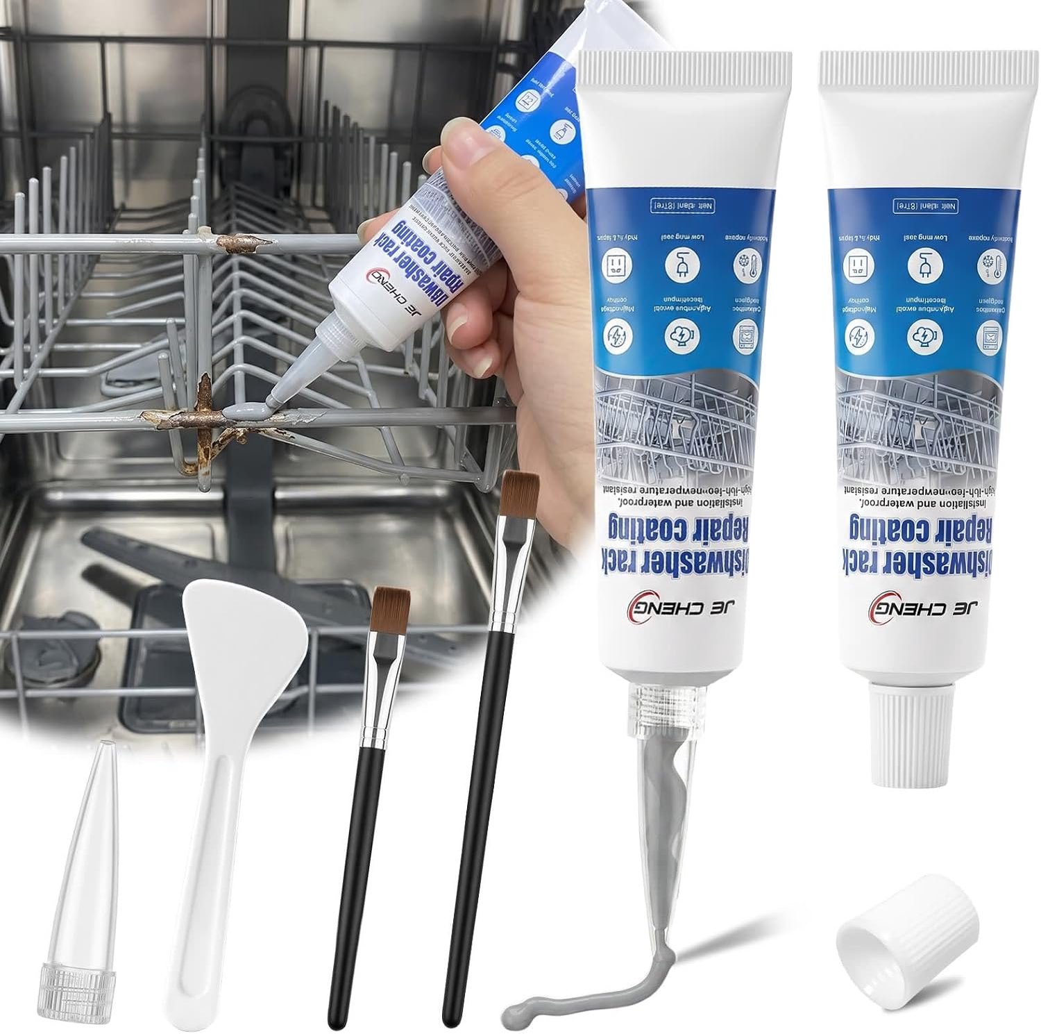Reparatielijm vaatwasmand 2 x 50 ml - grijs - complete set - eenvoudig te gebruiken - Vemera