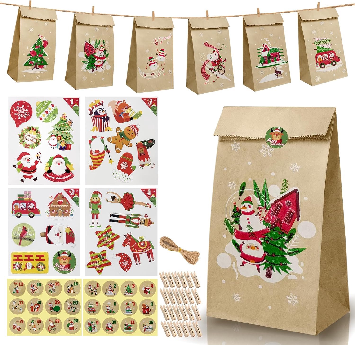 Advent Calendar for Filling, Advent Calendar Bags 2025, 24 Paper Bags to Fill, DIY Christmas Calendar to DIY Christmas - ShopVlot