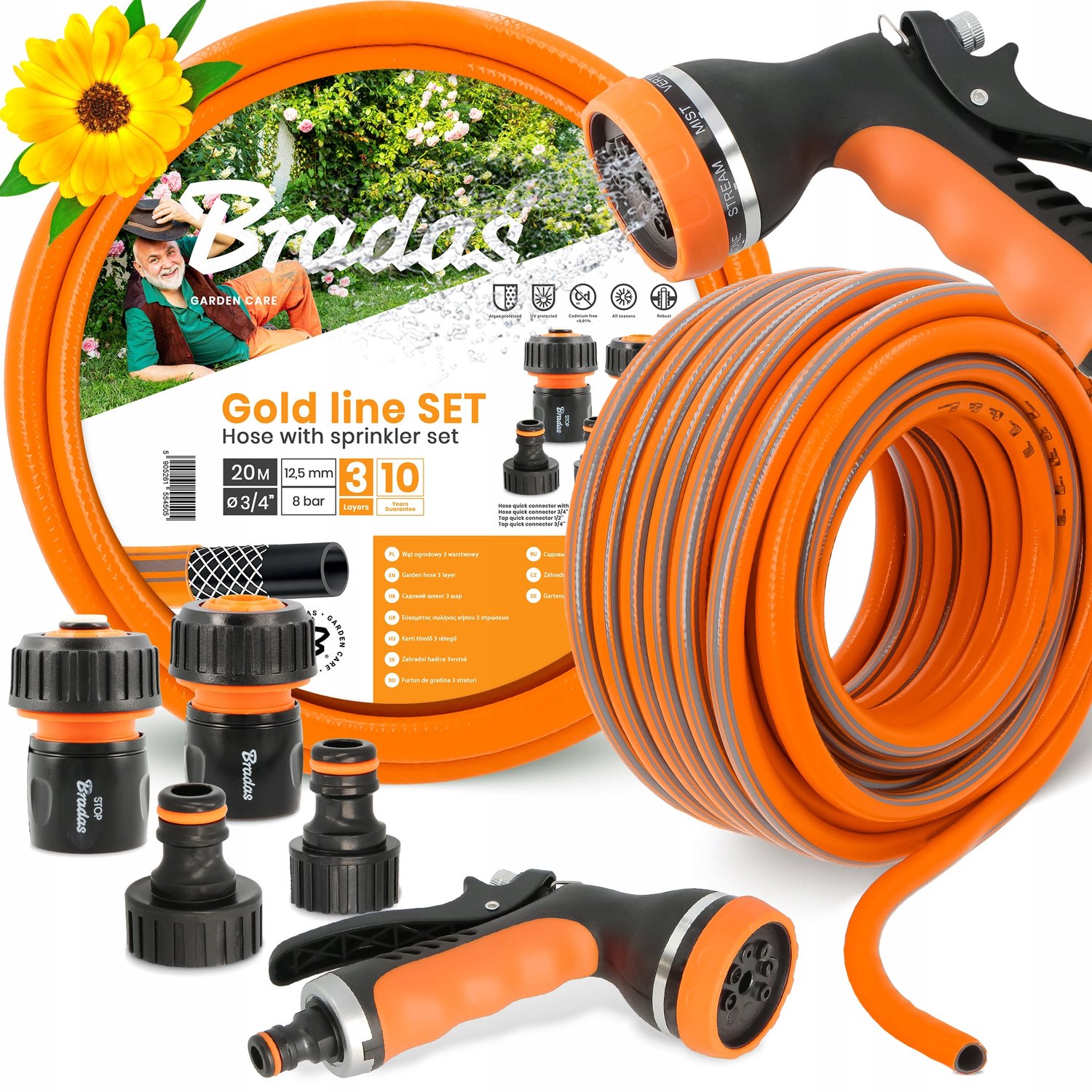 Merkloos Tuinslang Set 3/4" 20m met 8-functie Sproeier en Koppelingen