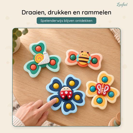 Leefico Fidget Spinners Baby met Zuignap XL - Badspeelgoed Baby - Sensorisch Speelgoed - Set van 4 Stuks van Leefico — afbeelding 4