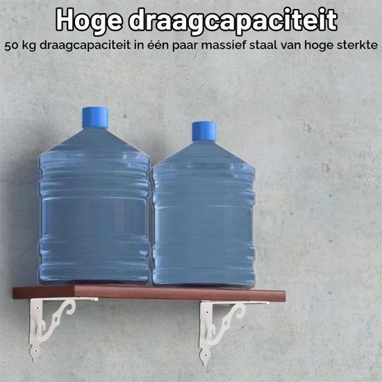 Vintage witte plankensteunen van gietijzer - Set van 4 stevige en decoratieve plankenhouders — afbeelding 4