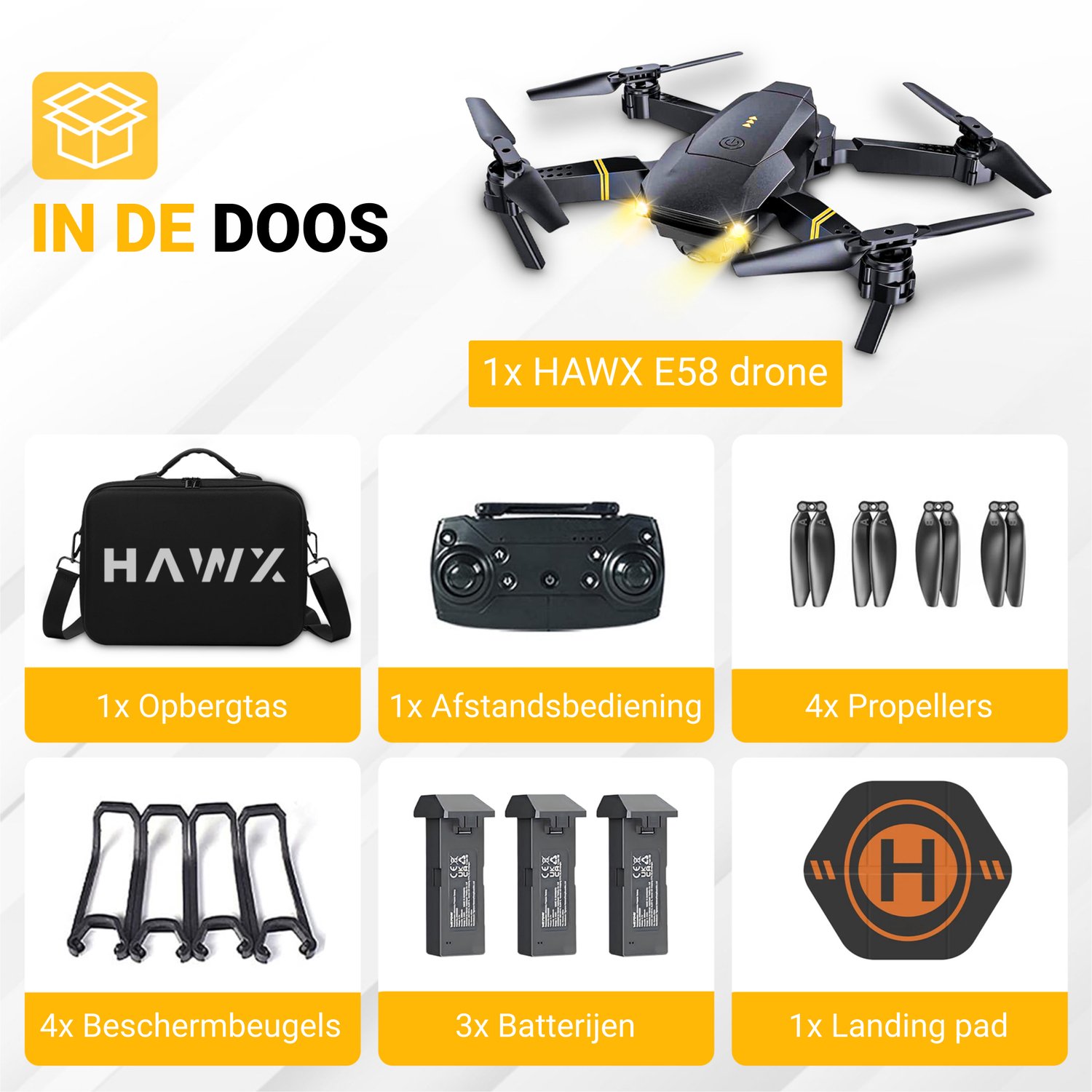 HAWX E58 Drone - Drone met 4K Camera - Mini drone - Voor Kinderen/Volwassenen - Drones - Tot 90 Minuten Vliegen - Incl. 3 Batterijen, Opbergtas, Landing Pad thumbnail 5