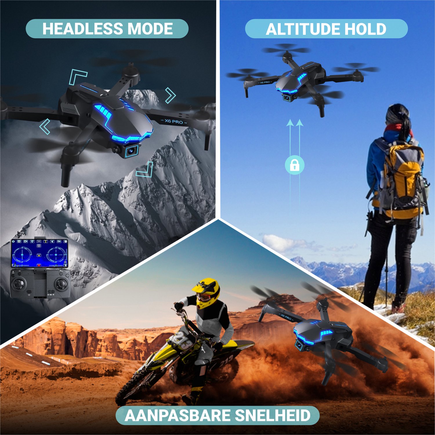 HAWX X6 Drone - Drone met 4K Camera - Mini drone - Voor Kinderen/Volwassenen - Drones - Tot 90 Minuten Vliegen - Incl. 3 Batterijen, Opbergtas, Landing Pad — afbeelding 8