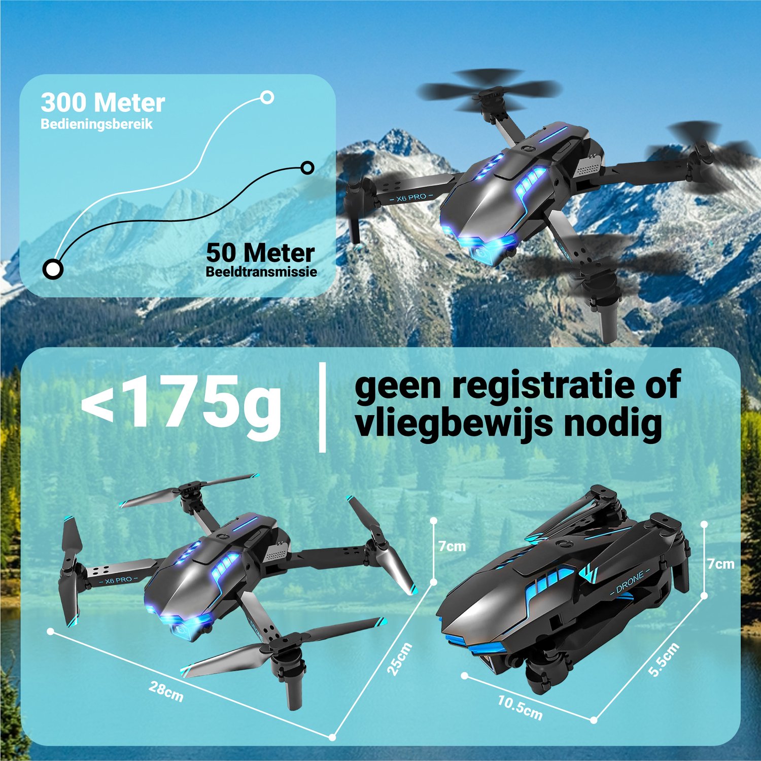 HAWX X6 Drone - Drone met 4K Camera - Mini drone - Voor Kinderen/Volwassenen - Drones - Tot 90 Minuten Vliegen - Incl. 3 Batterijen, Opbergtas, Landing Pad — afbeelding 9