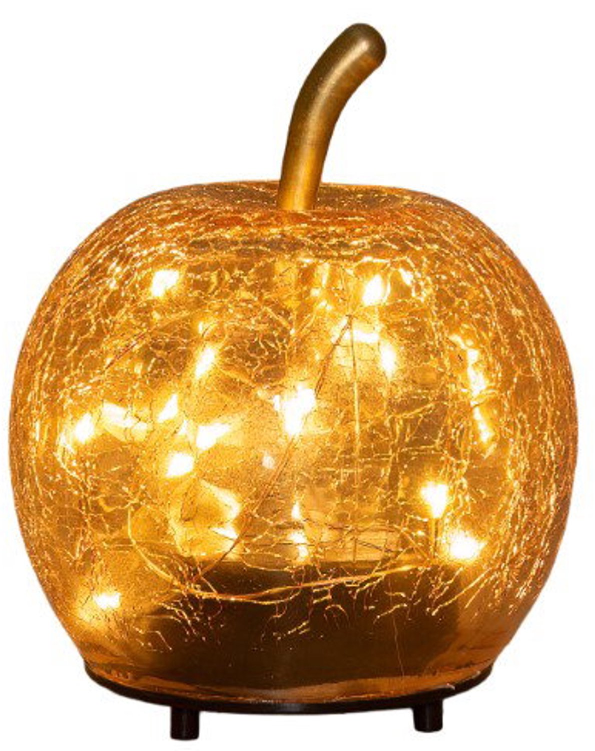 Appel crackle glas amber oplaadbaar 15 LED 11x12 cm Anna's Collection