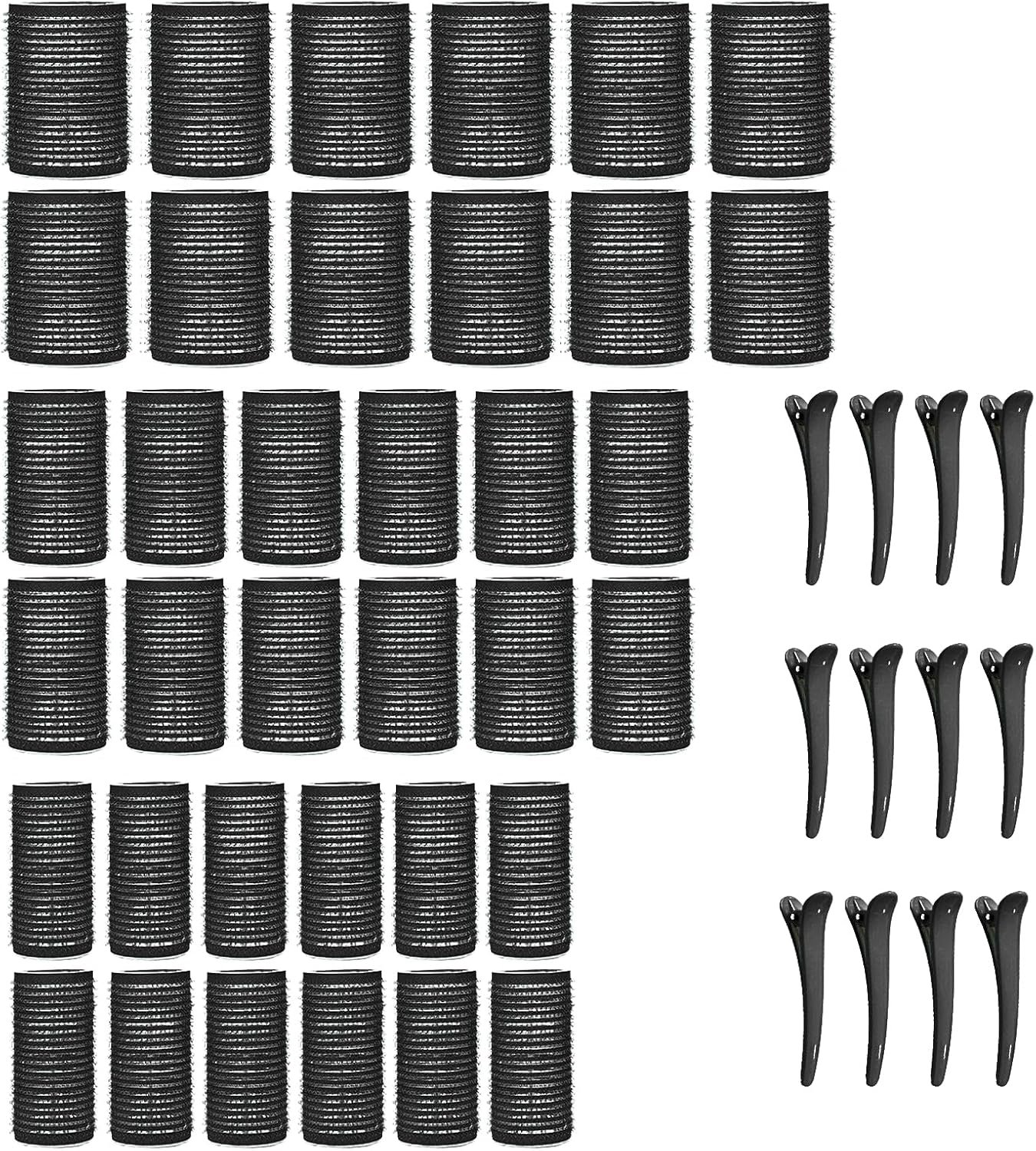 SnelShoppen - 48Pcs Haarrollers Set met Clips - Zelfklevende Jumbo Haarrollers - Warmtevrije Krulrollers voor Lang, Medium en Kort Haar - Zwart - 3 Ma