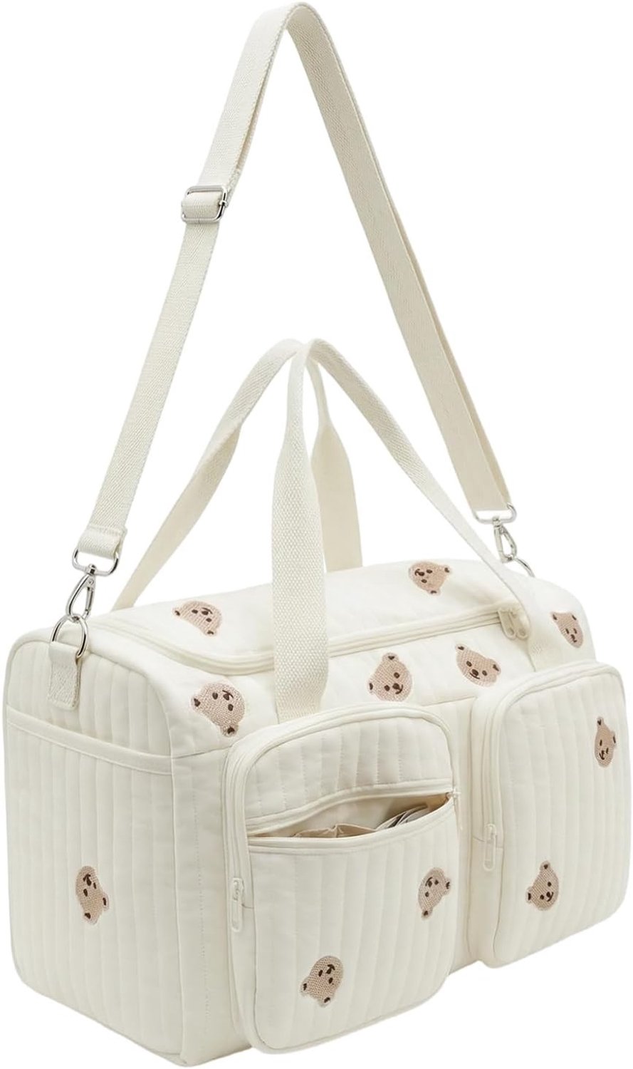 Multifunctionele Luiertas voor Op Reis, 48 x 22 x 26 cm, Ideaal voor Babyspullen, Katoen, Wit