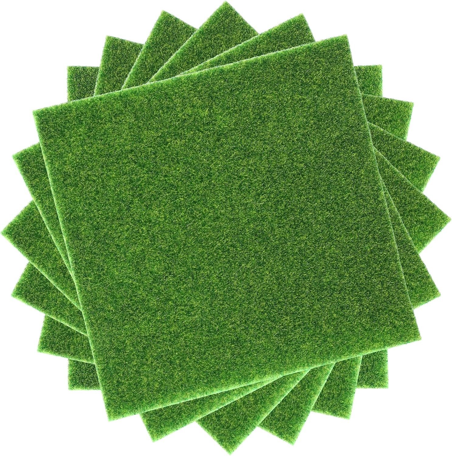 Kunstgras Decoratie Set van 6 Stukken, 15 x 15 cm, Ideaal voor Tuin, Knutselen en Miniatuurlandschappen, Perfect voor Modelbouw en Creatieve Projecten