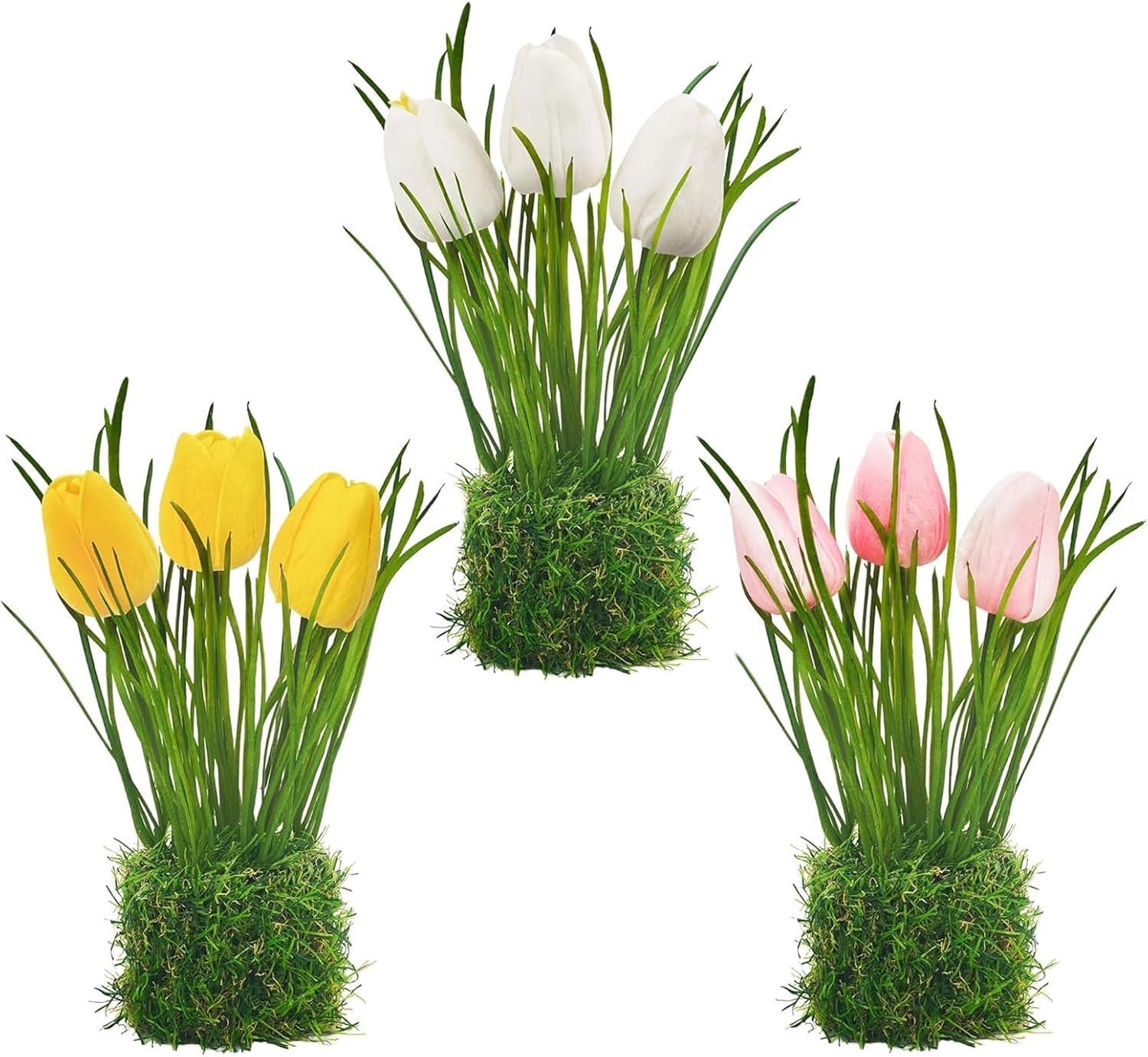 SnelShoppen - 3 Bundels Kunstbloemen Tulpen - Realistische Nepbloemen met Mos - Perfecte Bloemboeketten voor Tafel Decoratie, Woonkamer, Balkon, Feest