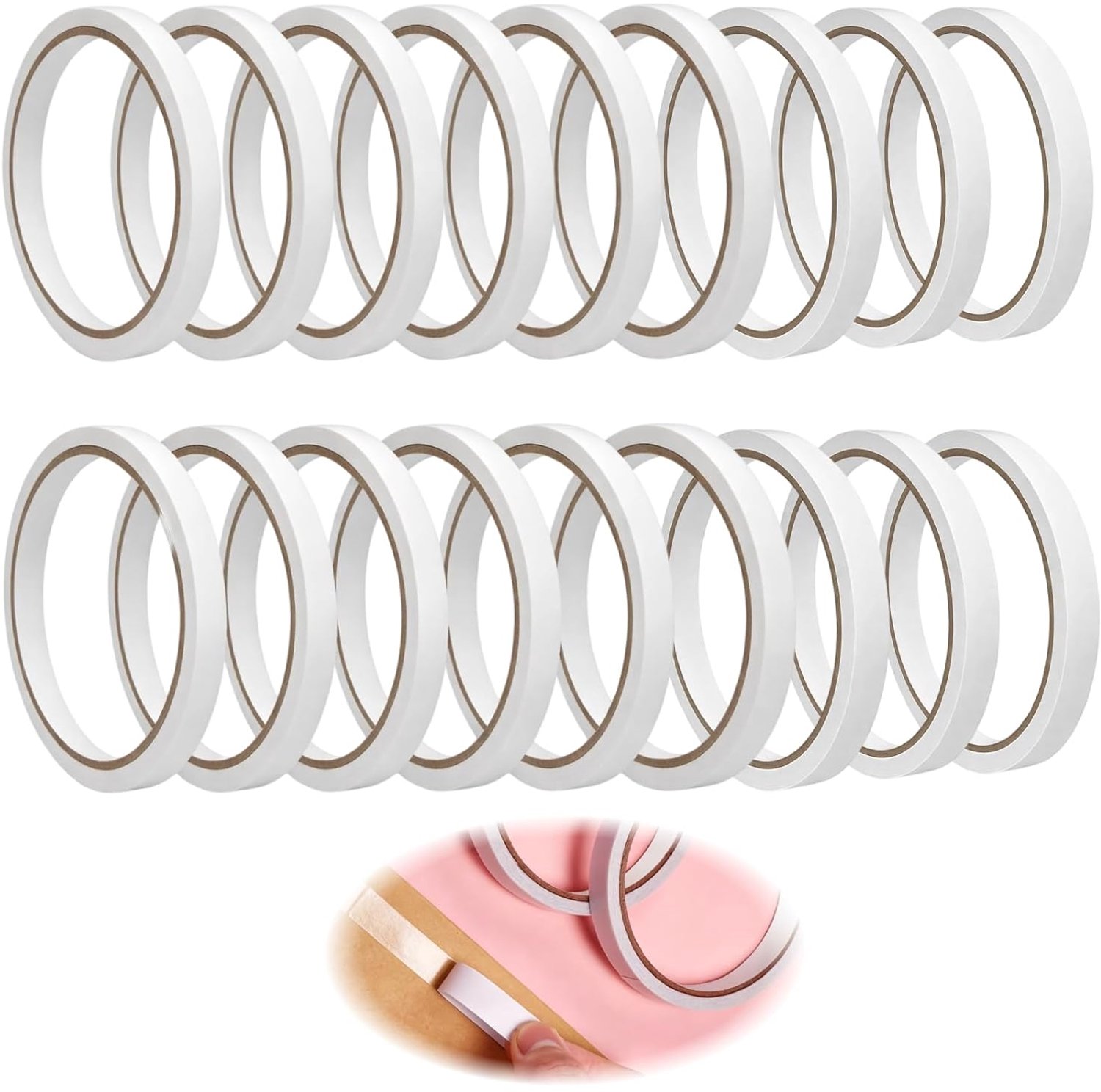 SnelShoppen - 18 stuks Dubbelzijdig Plakband 5 mm x 10 m - Sterk Plakband voor Scrapbooking, Foto's, Geschenkverpakkingen, Geschikt voor Papier, Hout,