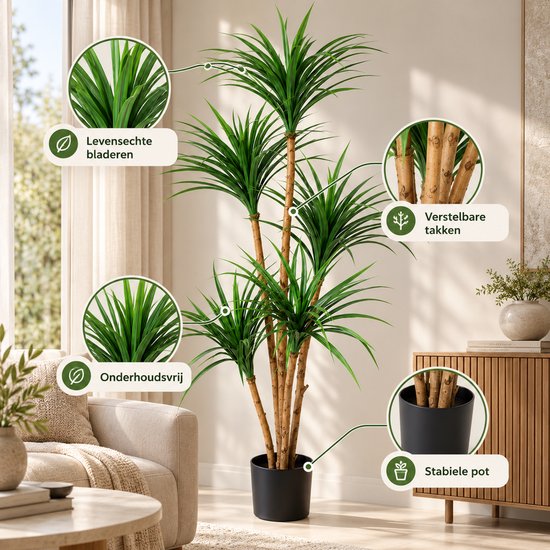 Luxevo Kunstplant Dracaena 150 cm – Realistische Yucca Kunstboom – Verstelbare Bladeren