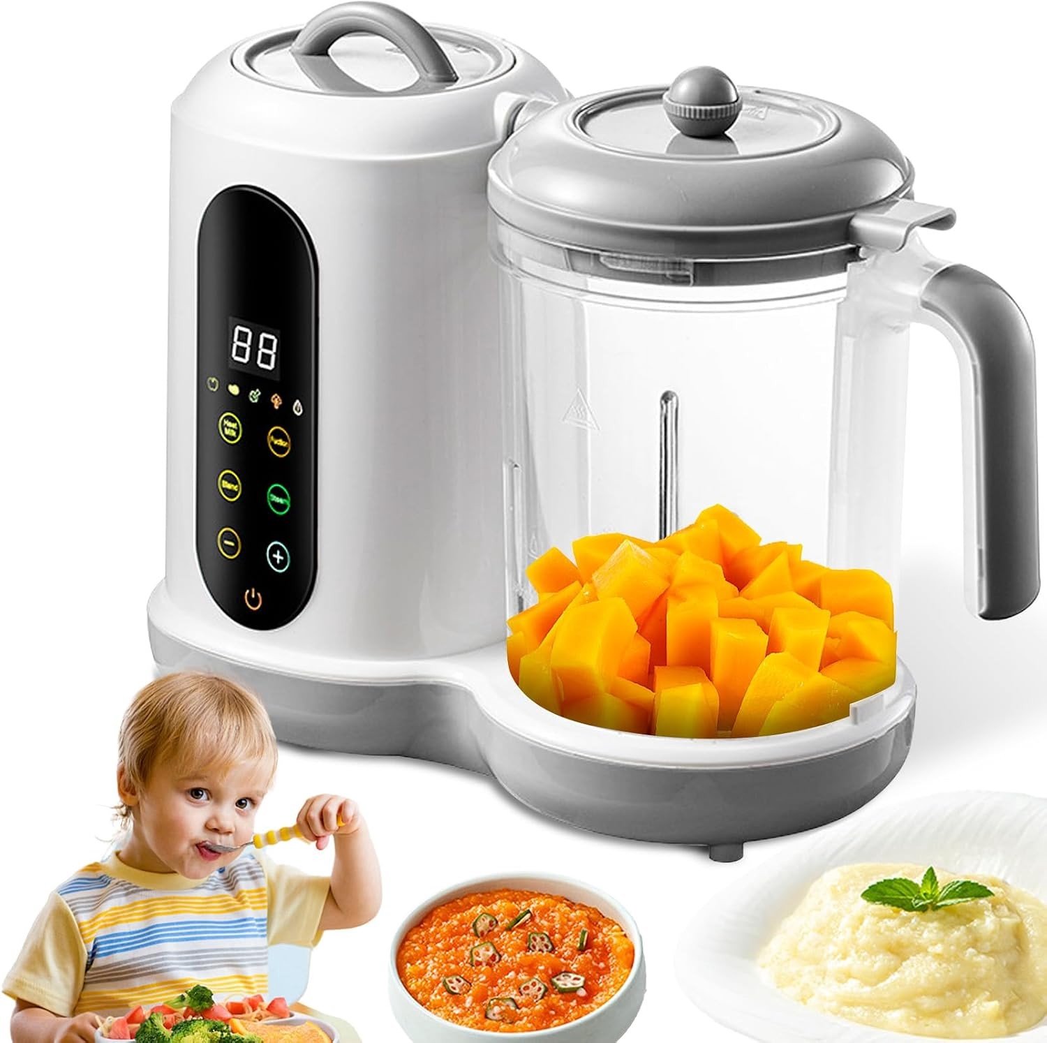 Multifunctionele Babyvoeding Maker met Stoomkoker en Mixer, 4 Kookinstellingen, Zelfreinigend en Ideaal voor Porridge en Puree