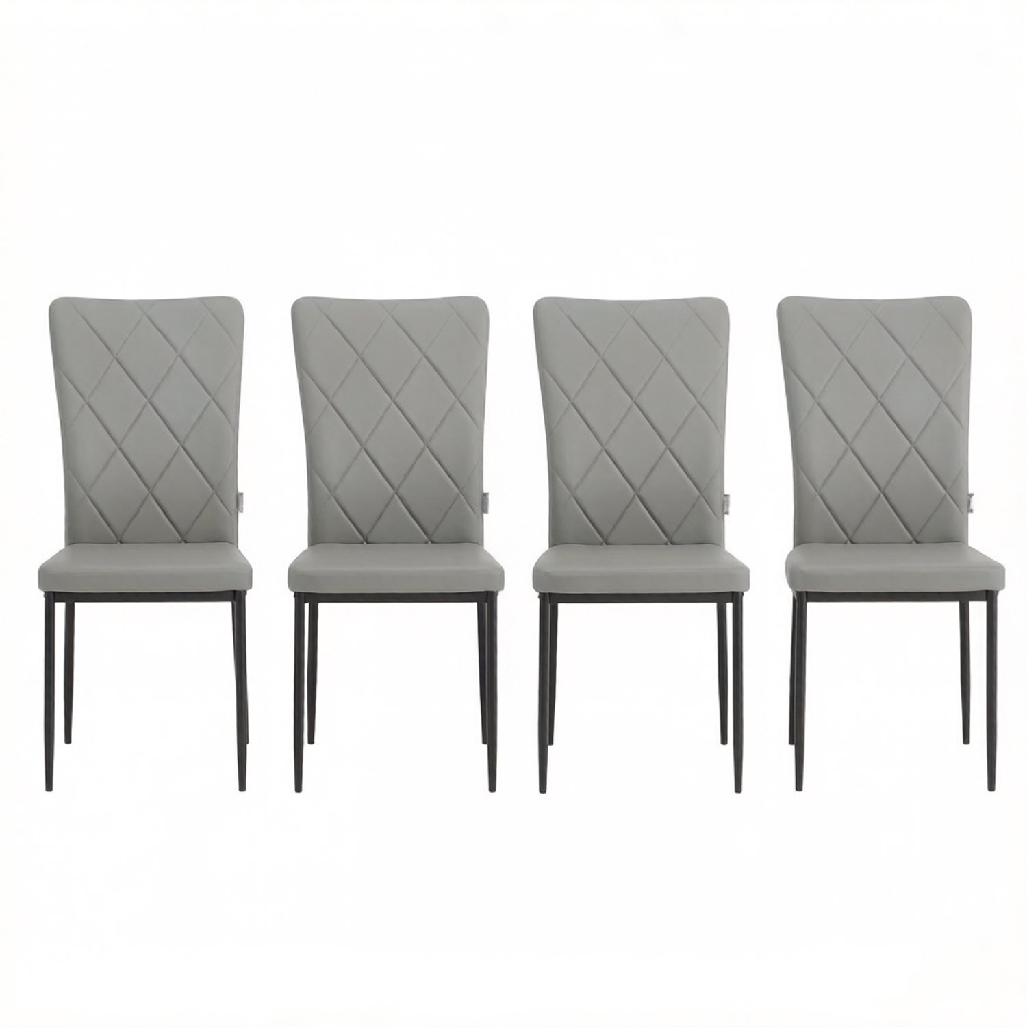 SONNENH Eetkamerstoelen set van 4 met hoge rug en ruitstiksel - Kunstleer en metalen poten - Grijs