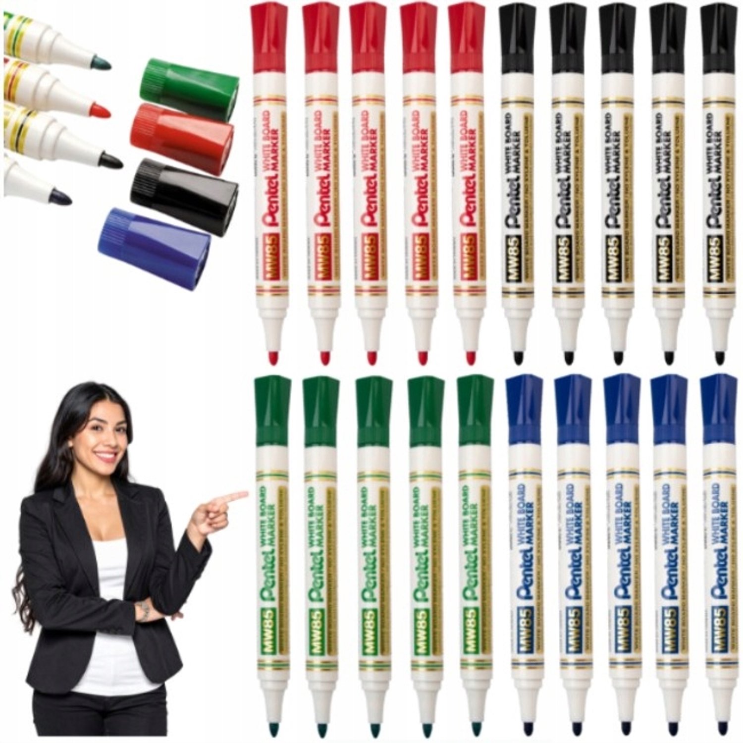 Pentel MW85 Whiteboard Markers Set - 20 Stuks in 4 Kleuren