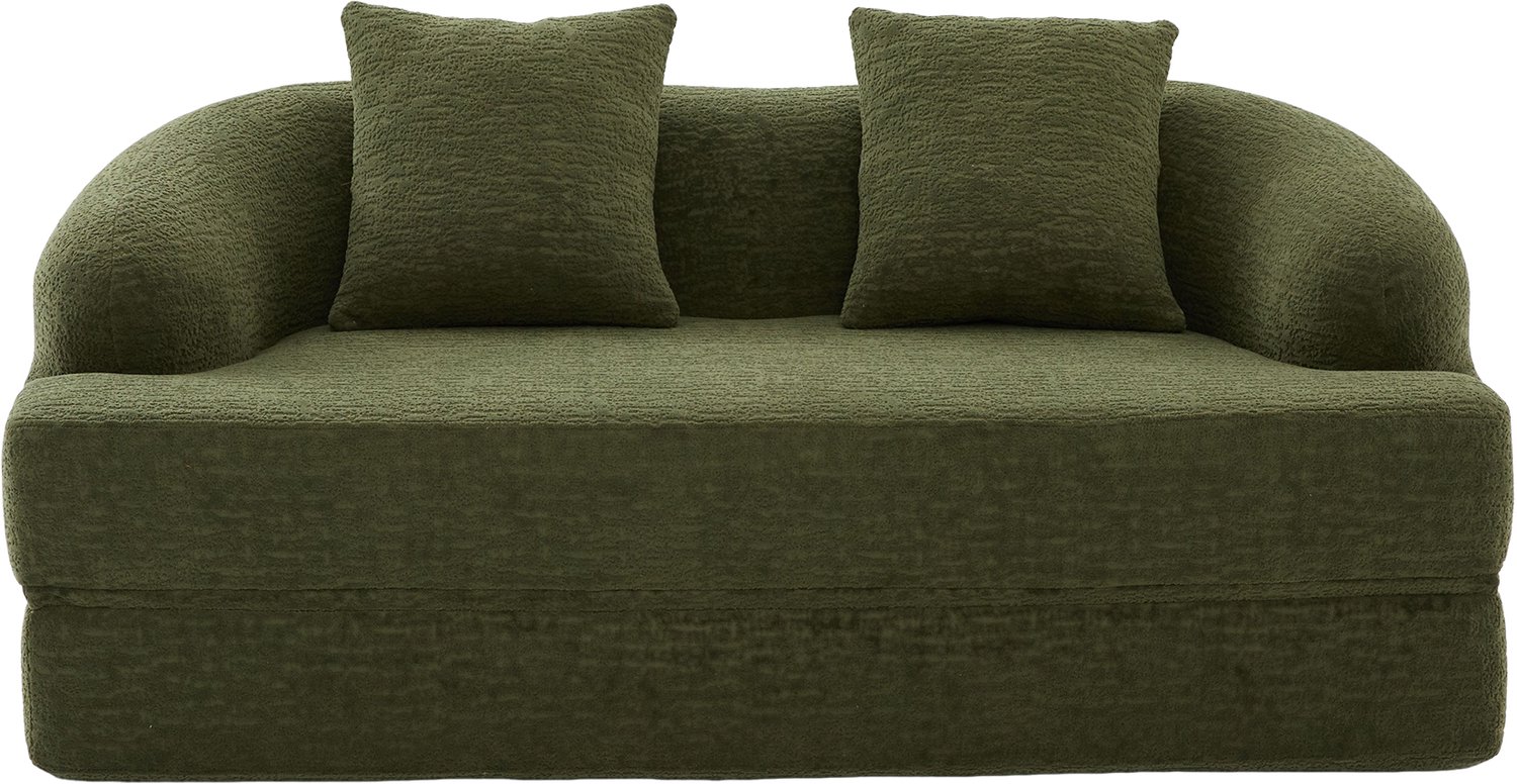 SONNENH 2-zits slaapbank met uitklapbare zitting en 2 losse kussens - Chenille - 157 cm - Groen