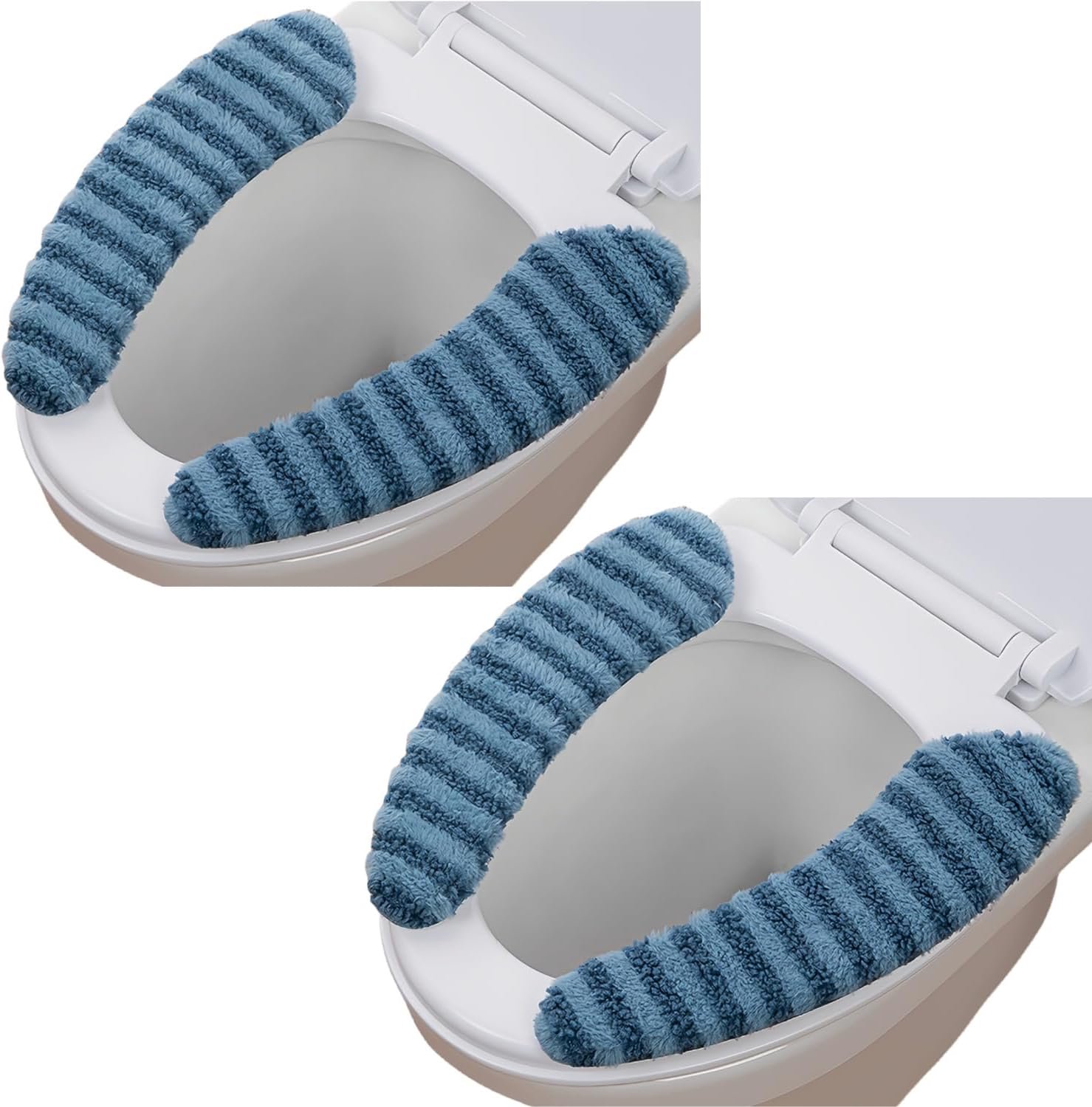 2 paar pluche warme dikke gewatteerde toiletbrilhoes mat antislip zachte toiletbrilkussen wasbare badkamerverwarmer - Homevero