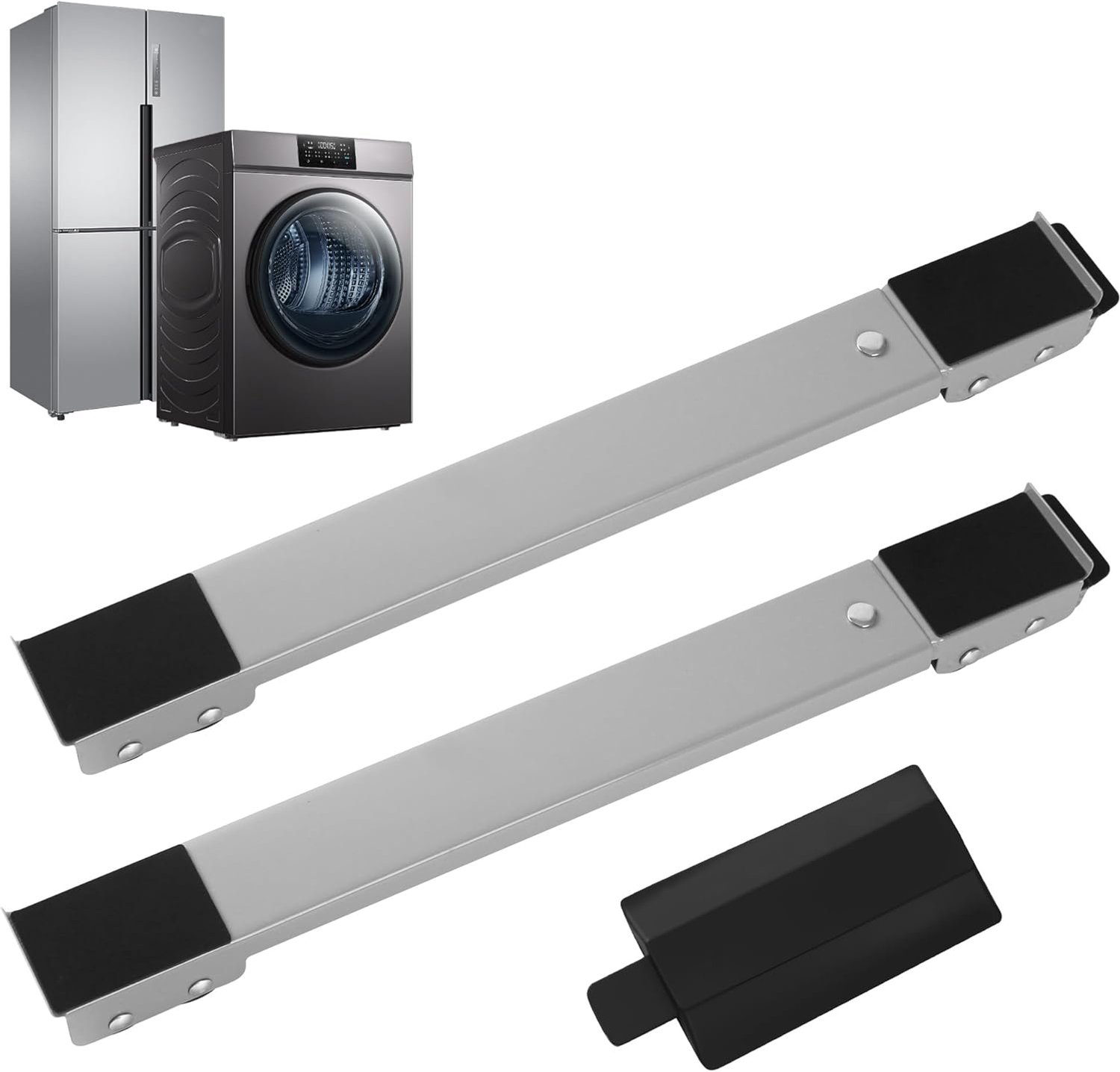 SnelShoppen - 2 x Verstelbare Meubelroller, EasyMove, Robuust en Duurzaam, Met Antislip Rubber, Maximaal 300 kg, Voor Wasmachine, Bank, Koelkast, Grij