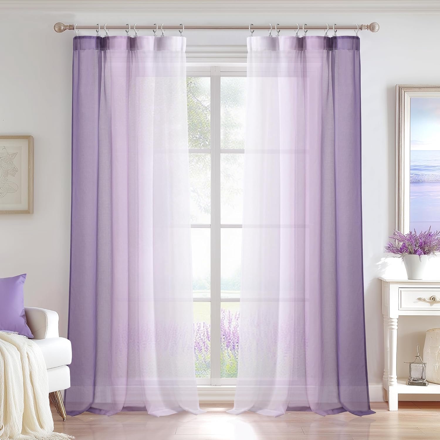 SnelShoppen - Voile Gordijnen Paars met Rimpelband, 245 x 140 cm Transpante Gordijnen, Luchtige Decoratie voor Woonkamer, Kinderkamer, Slaapkamer, Set