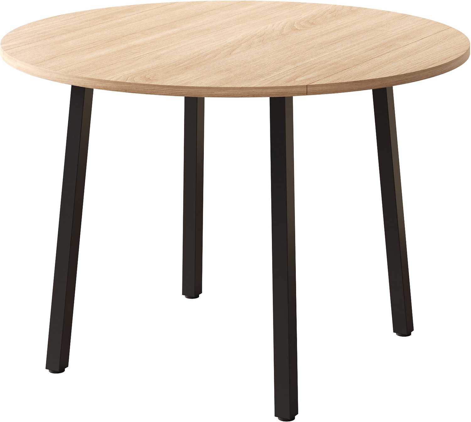 SONNENH Ronde eettafel met 2 neerklapbare zijbladen - MDF eikenlook en metalen poten - 100 cm