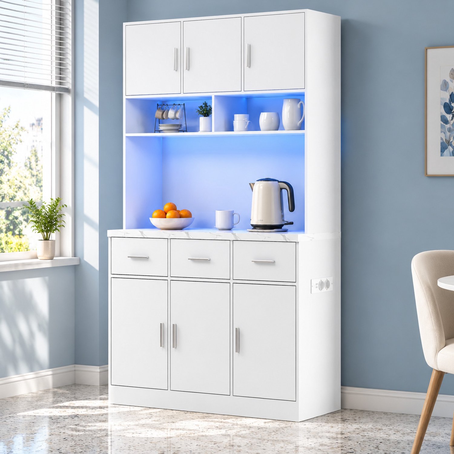 MIVRAY Buffetkast - Met LED Verlichting En App Bediening - Met Stopcontact En USB Voor Keuken En Eetkamer - 100x40x180 Cm - MDF - Wit