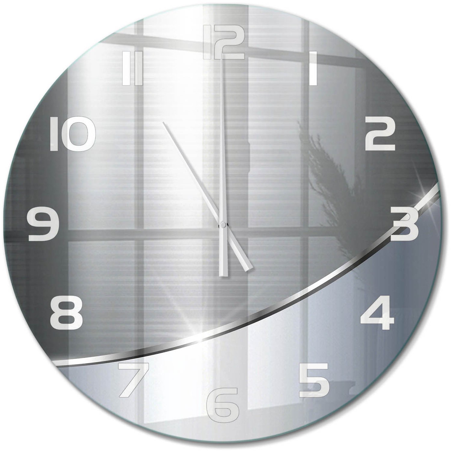 TULUP Wandklok - Metaalabstractie Glazen Klok Met Print - fi60 cm - Zilver Wandklok Glas Met Motief - Witte handen - Ronde Klok - Wandklok Glas Decoratie - Gekleurde Glazen Klok