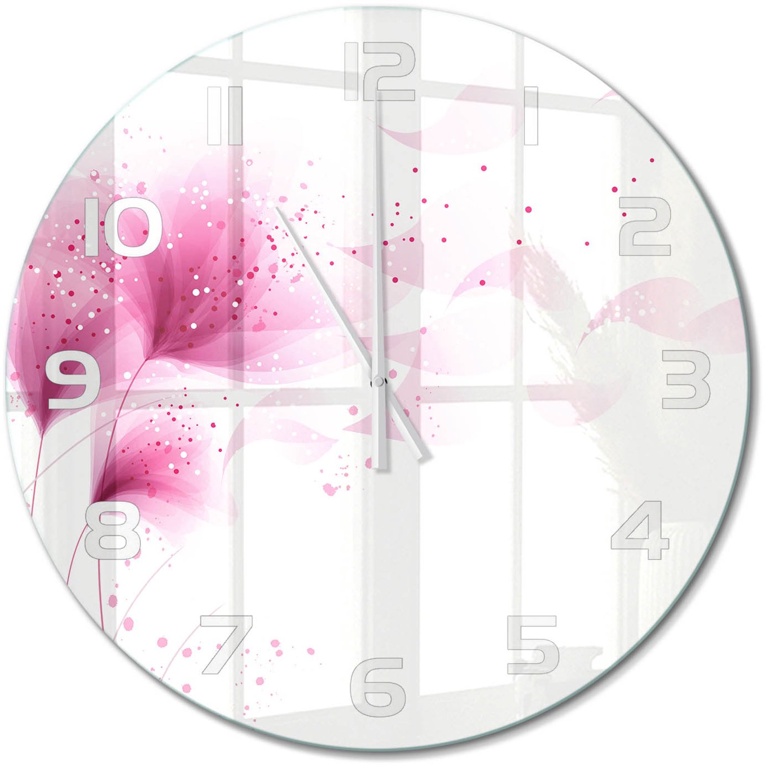 TULUP Wandklok - Roze bloem Decoratieve Glazen Klok - fi60 cm - Roze Glazen Wandklok Design - Witte handen - Ronde Klok - Glazen Klok Met Print - Wandklok Glas Met Motief