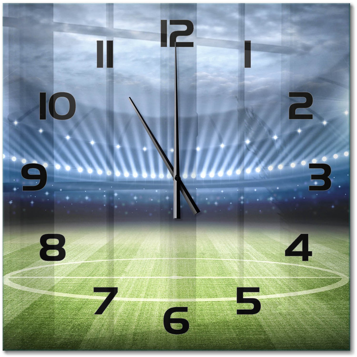 TULUP Wandklok - Stadion Wandklok Glas Met Motief - 60x60 cm - Groente Decoratieve Glazen Klok - Zwarte handen - Vierkante Klok - Gekleurde Glazen Klok - Glazen Klok Met Print