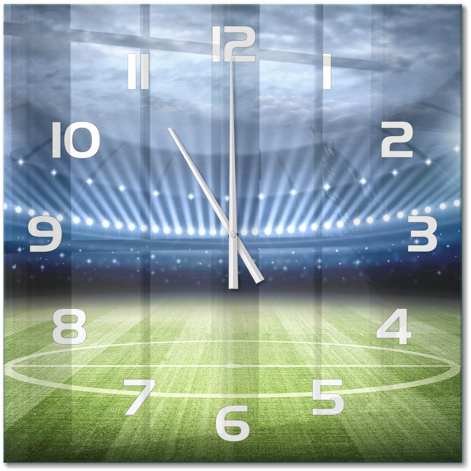 TULUP Wandklok - Stadion Wandklok Glas Decoratie - 60x60 cm - Groente Gekleurde Glazen Klok - Witte handen - Vierkante Klok - Klok Glas Met Opdruk - Moderne Wandklok Glas