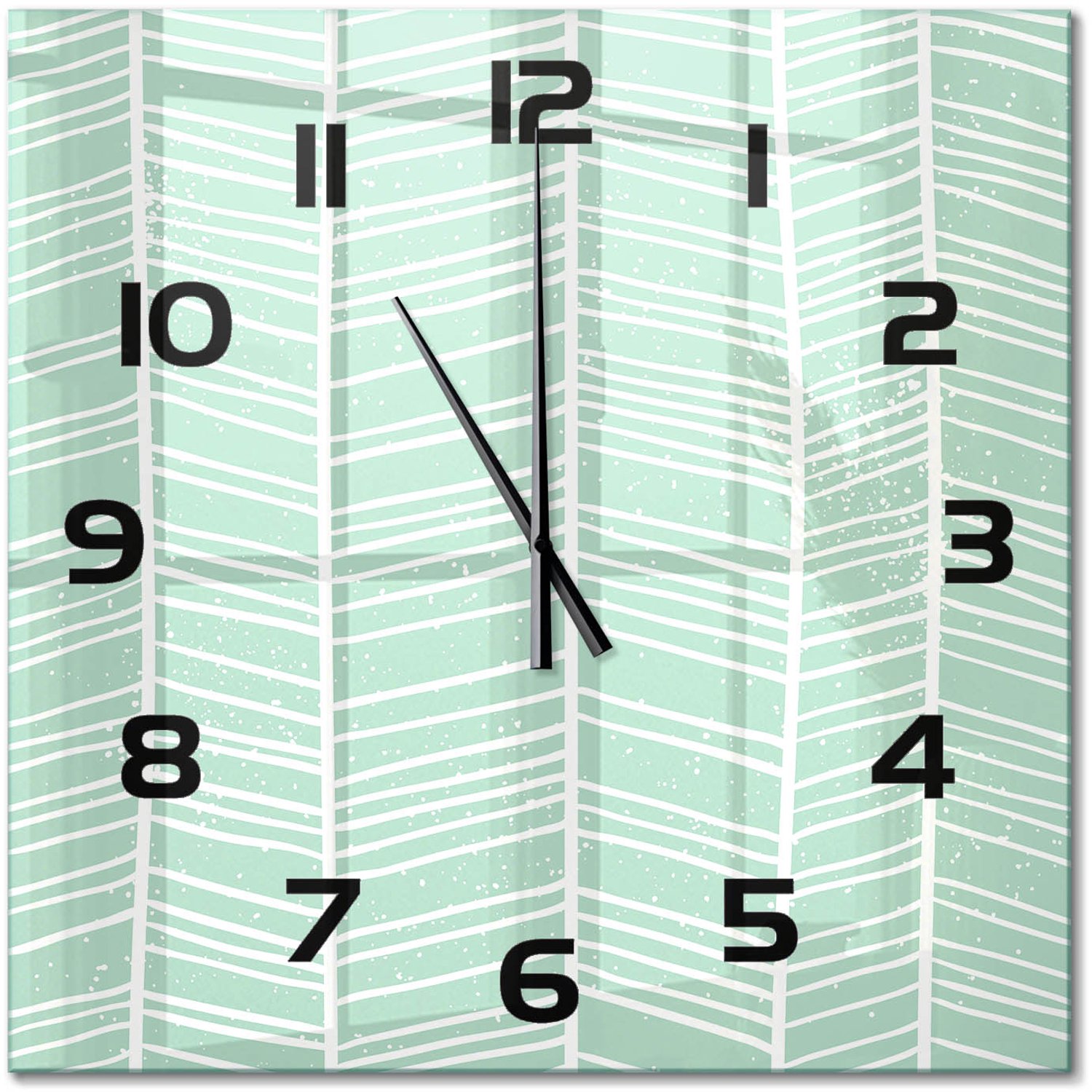 TULUP Wandklok - Visgraatpatroon Moderne Wandklok Glas - 60x60 cm - Groente Wandklok Glas Decoratie - Zwarte handen - Vierkante Klok - Glazen Wandklok Design - Klok Glas Met Opdruk