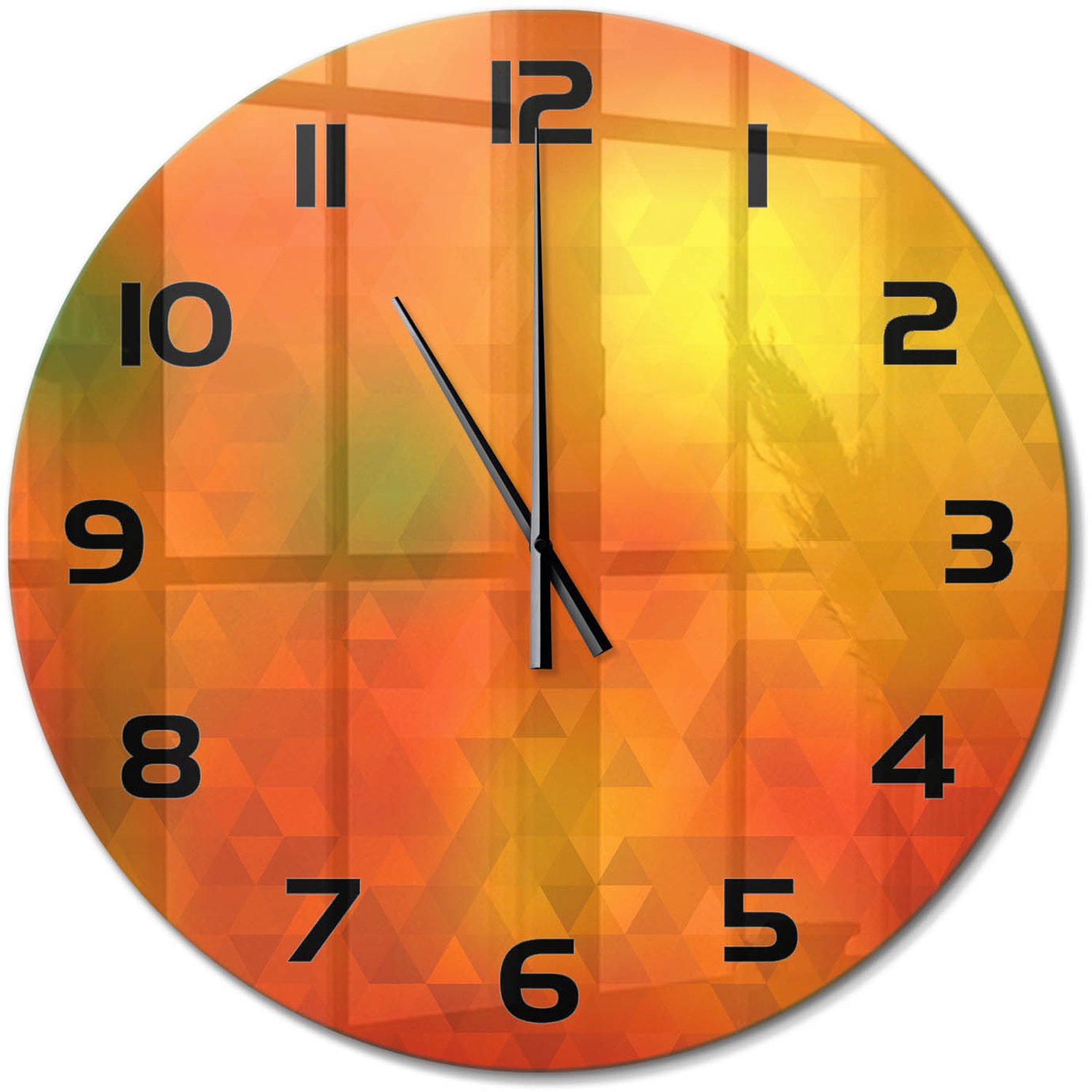 TULUP Wandklok - Driehoeken van abstractie Wandklok Glas Met Motief - fi60 cm - Oranje Decoratieve Glazen Klok - Zwarte handen - Ronde Klok - Gekleurde Glazen Klok - Glazen Klok Met Print