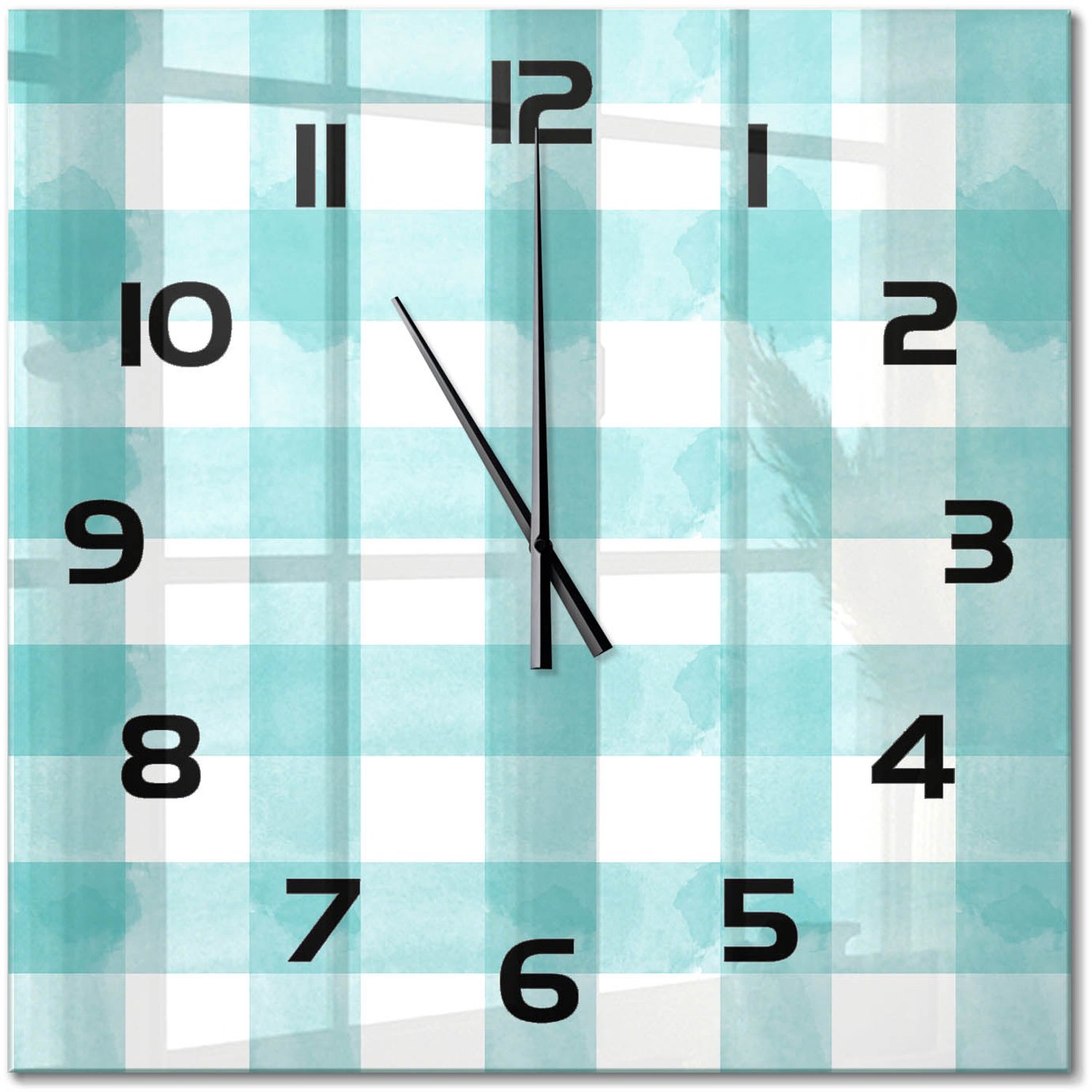 TULUP Wandklok - Blauw raster Glazen Wandklok Design - 60x60 cm - Blauw Klok Glas Met Opdruk - Zwarte handen - Vierkante Klok - Wandklok Glas Met Motief - Decoratieve Glazen Klok