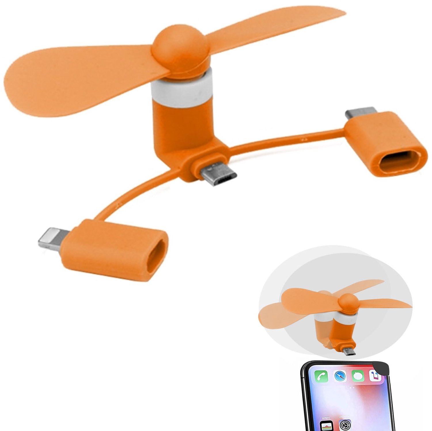Mini Mobiele Telefoonventilator met USB Aansluiting - 3-in-1