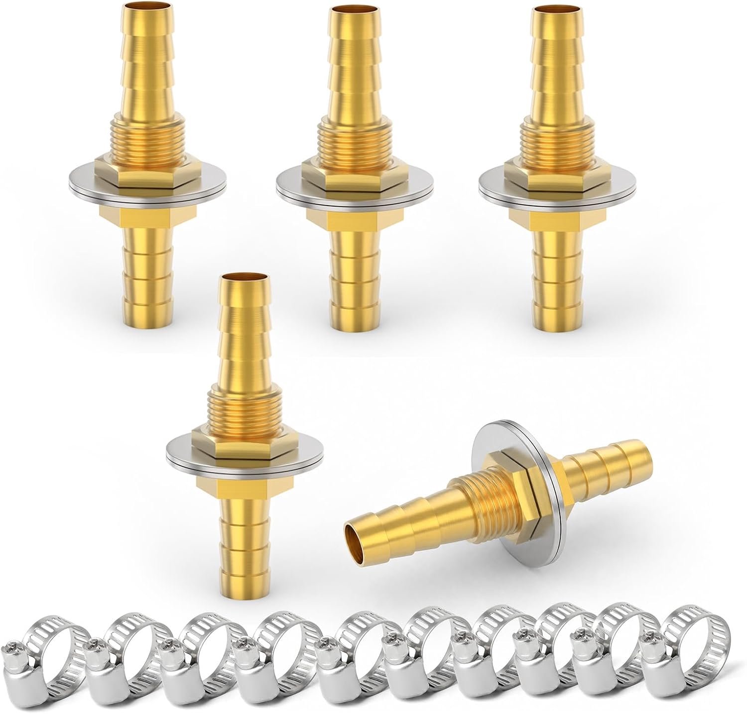 Slangpilaar 10 mm - Messing - Wanddoorvoer met borgmoer - Betrouwbare leidingverbinding - 5 stuks - ServiceTopper