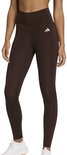 Bruine sportlegging met hoge taille en wit adidas-logo op de dij.