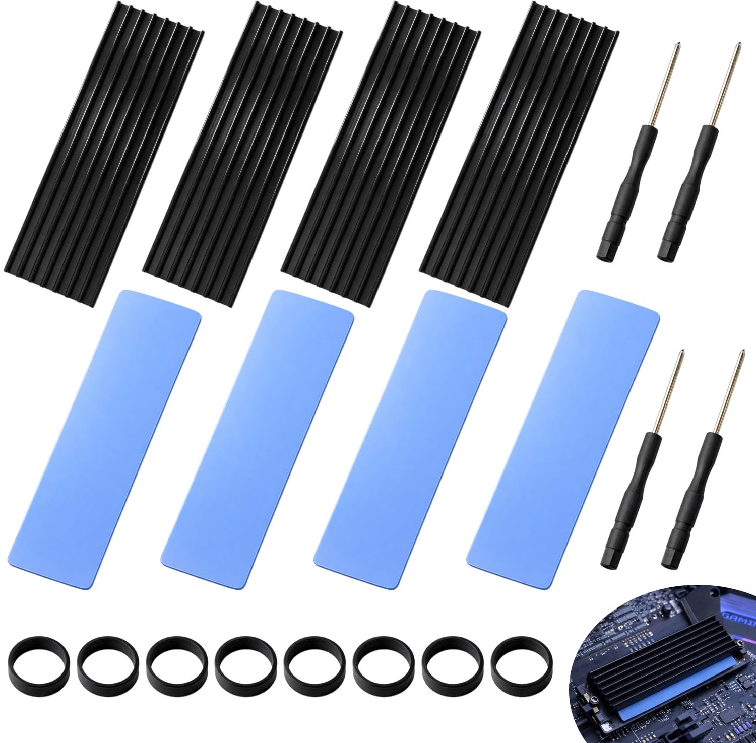 Set van 8 Aluminium Koellichamen voor M.2 2280 SSD